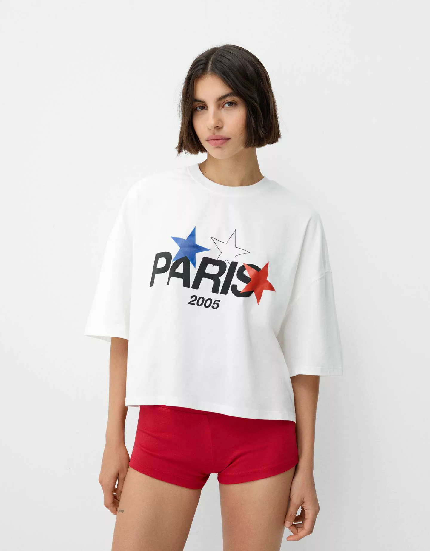 Bershka Cropped-T-Shirt Paris Mit Kurzen Ärmeln Damen Xs Weiss günstig online kaufen