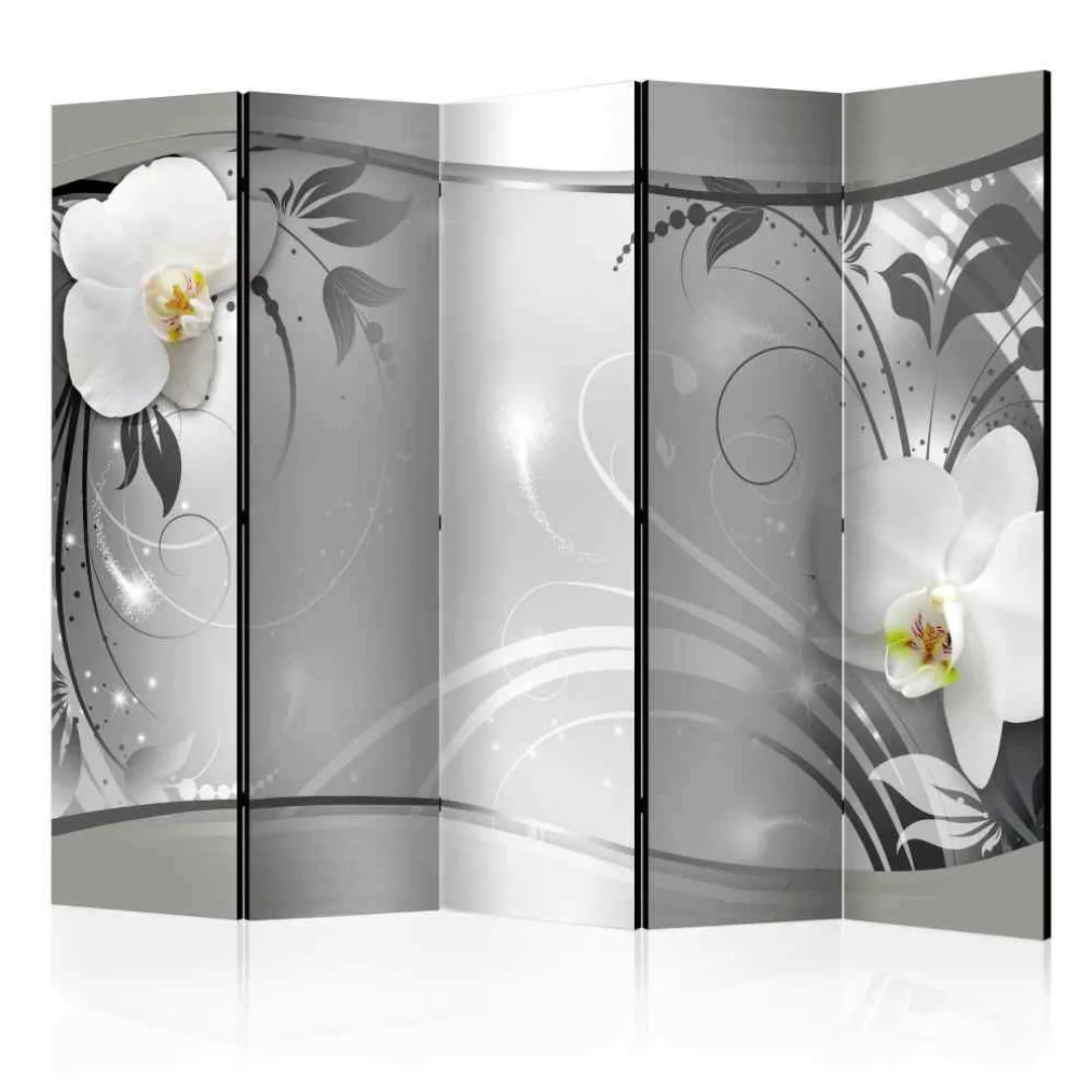 5 teiliger Paravent mit Orchideen Motiv Grau und Weiß günstig online kaufen