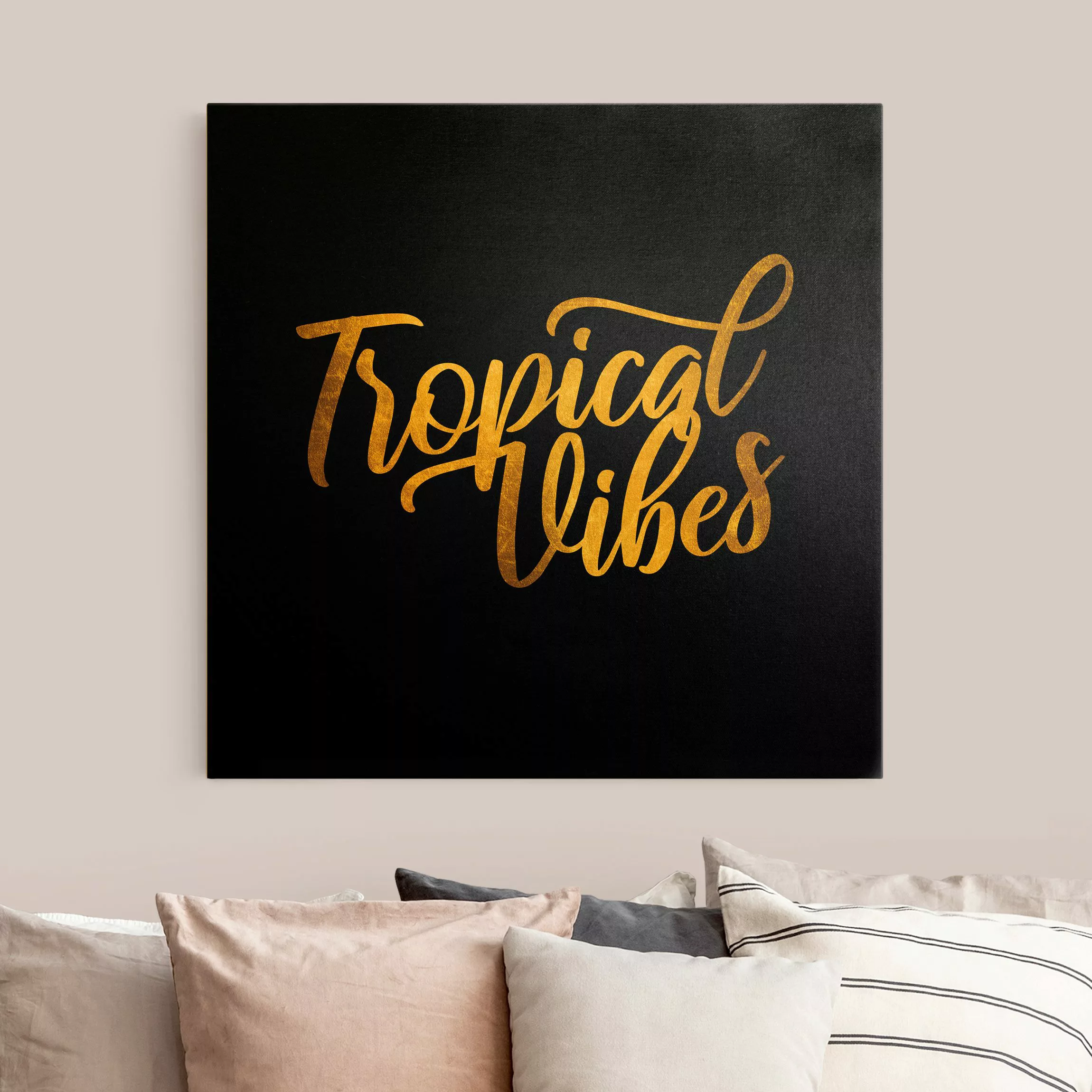 Leinwandbild Gold Gold - Tropical Vibes auf Schwarz günstig online kaufen