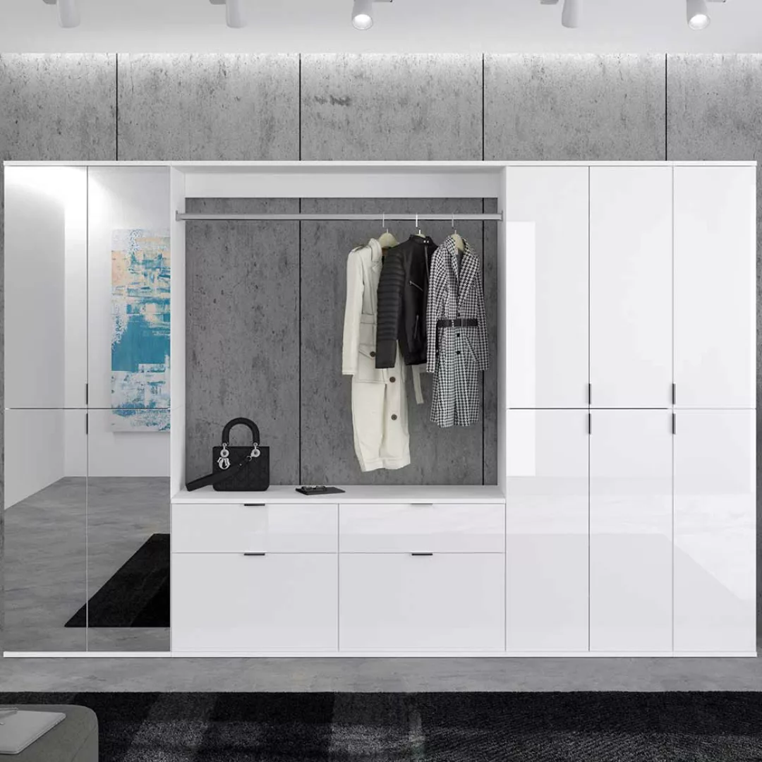 Garderoben Schrankwand weiß Hochglanz Front und (vierteilig) günstig online kaufen