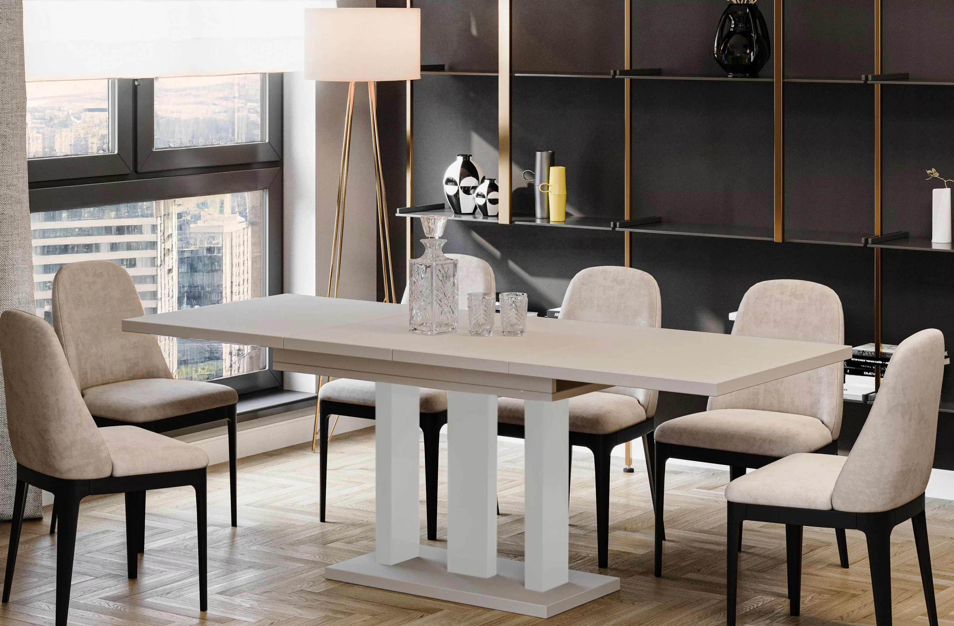 Endo-Moebel Säulen-Esstisch "Appia White" 130-210cm ausziehbar günstig online kaufen