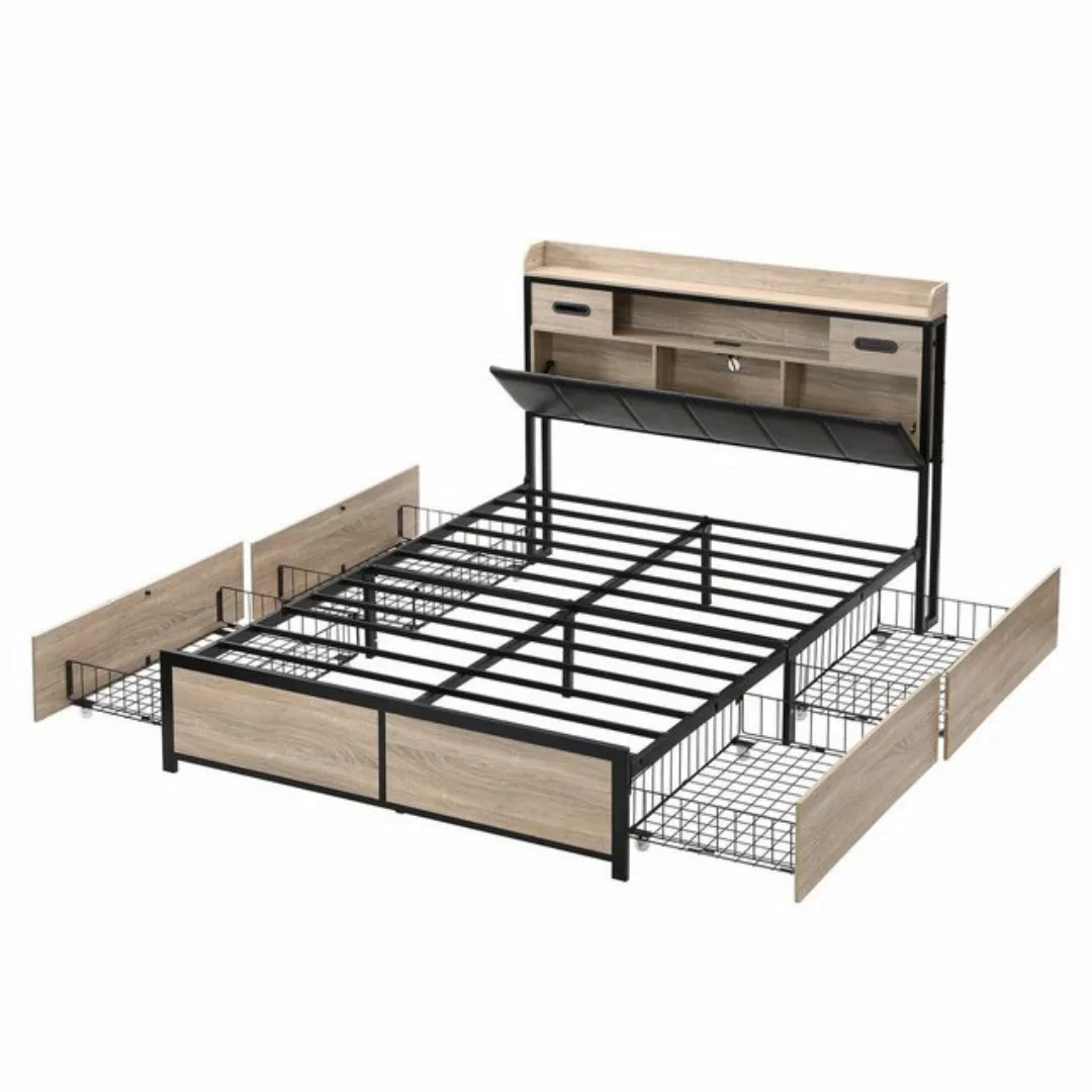 Gotagee Metallbett Doppelbett 140x200 Jugendbett USB Stauraum Bettgestell f günstig online kaufen