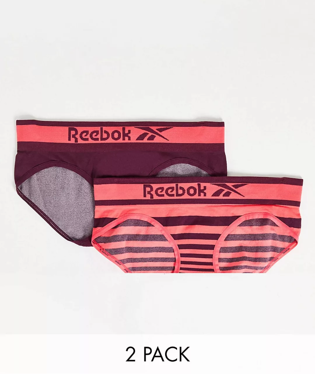 Reebok – Daris – 2er-Pack nahtlose Slips in Neon-Kirsche und Kastanienbraun günstig online kaufen