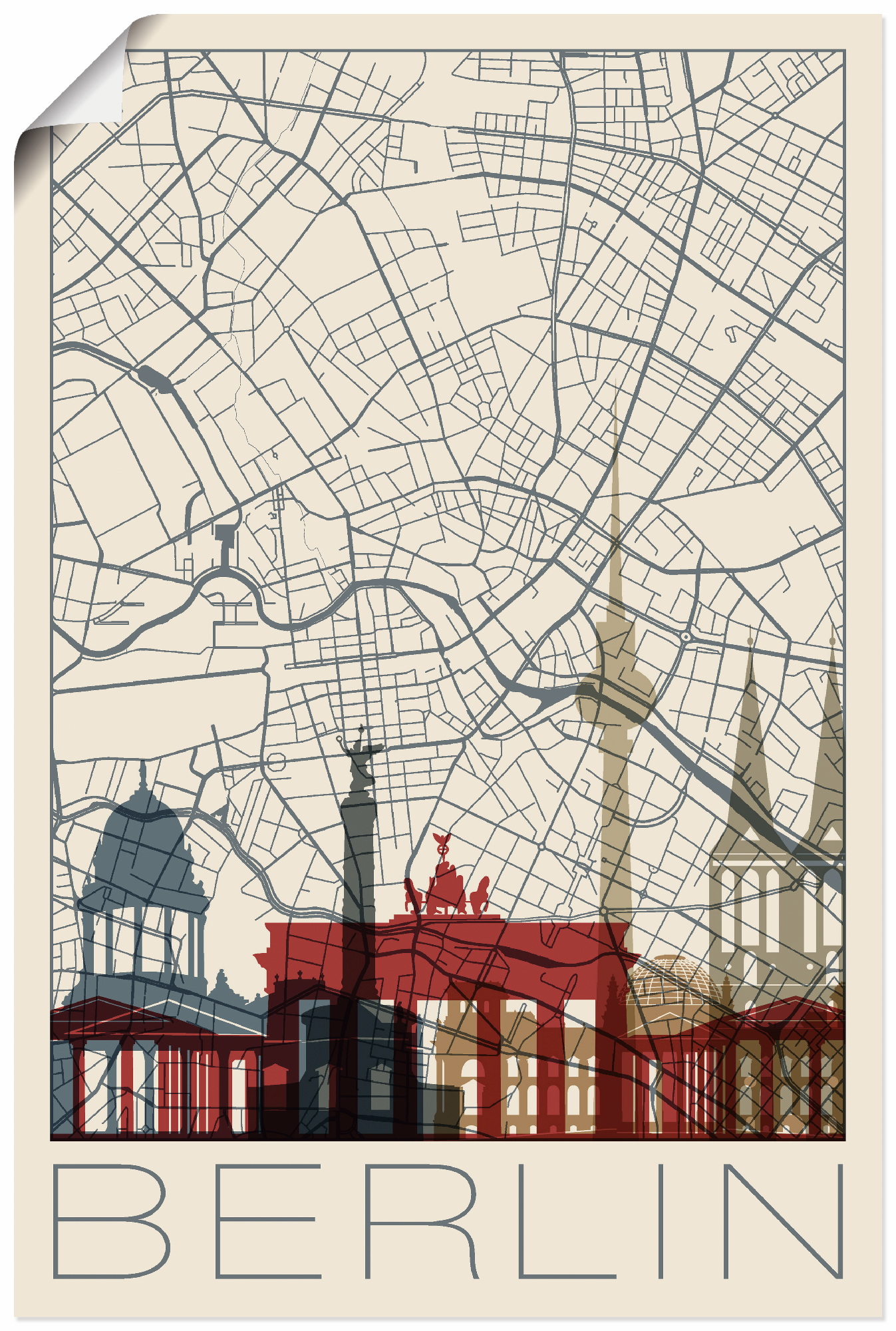 Artland Poster »Retro Karte Berlin«, Deutschland, (1 St.), als Alubild, Lei günstig online kaufen