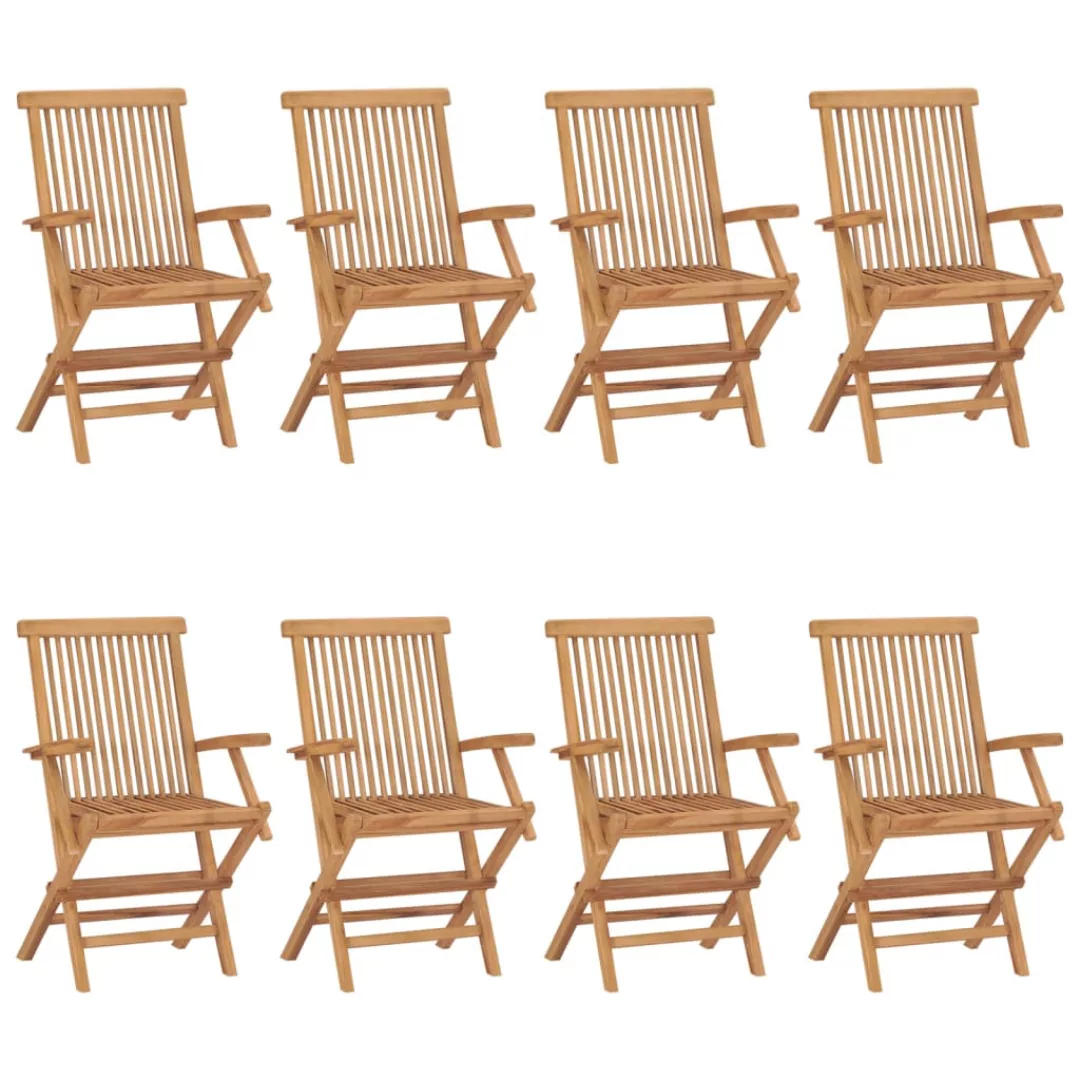 Gartenstühle Mit Grauen Kissen 8 Stk. Massivholz Teak günstig online kaufen