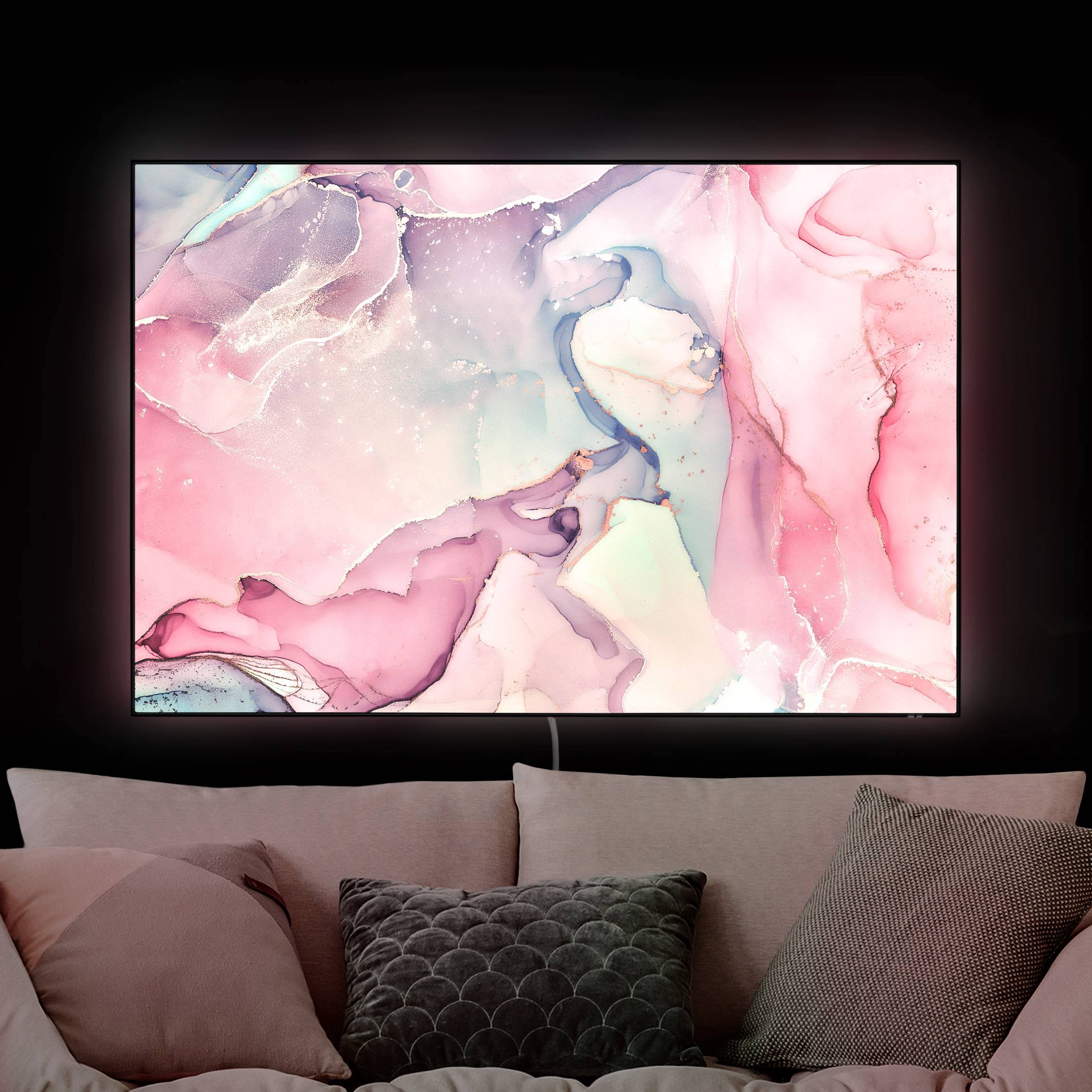 LED-Wechselbild Aquarell Pastell Rosa mit Gold günstig online kaufen