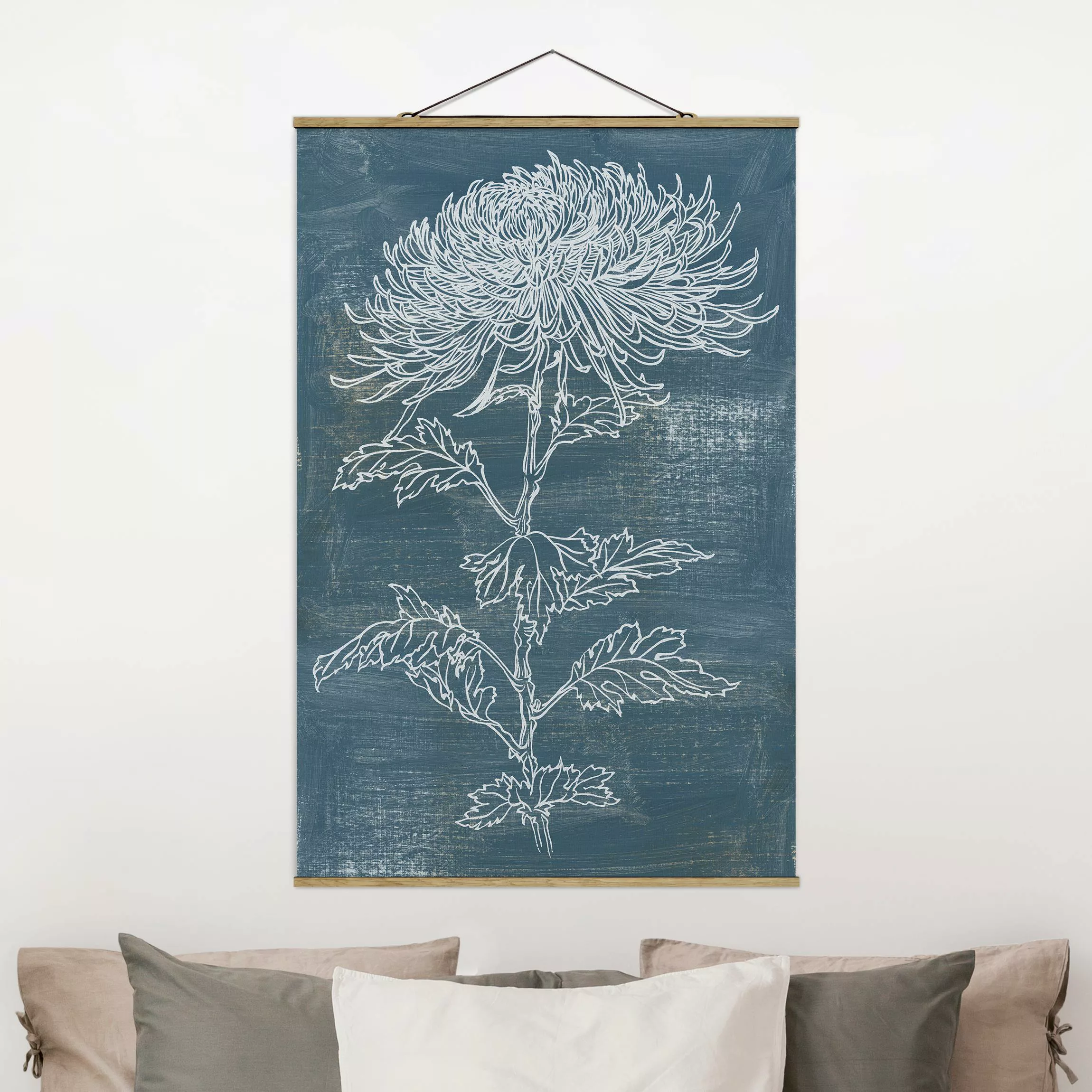 Stoffbild Blumen mit Posterleisten - Hochformat Indigo-Pflanzen II günstig online kaufen