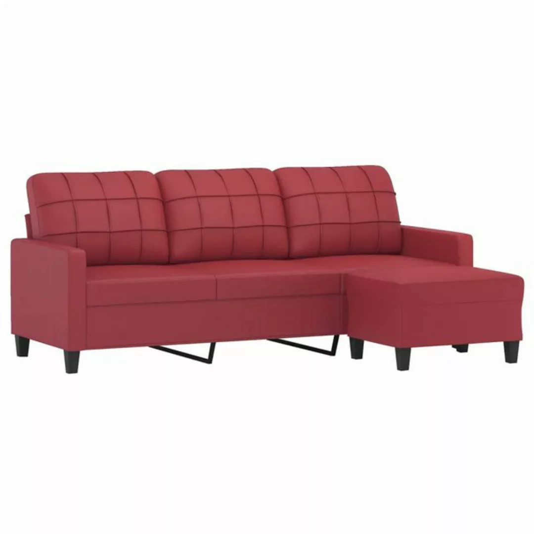 vidaXL Sofa 3-Sitzer-Sofa mit Hocker Weinrot 180 cm Kunstleder günstig online kaufen