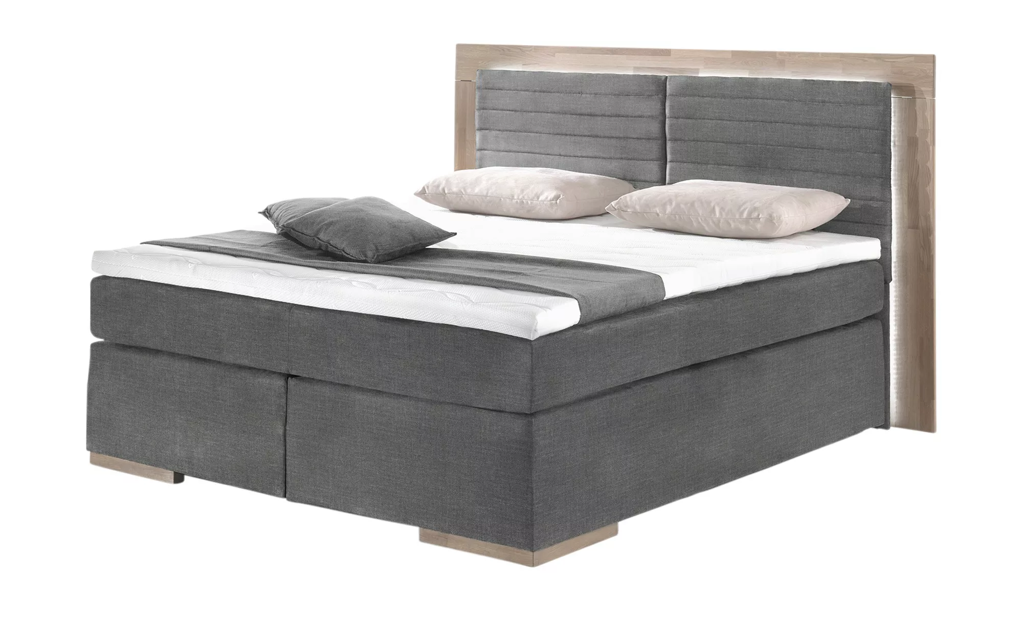 uno Massivholz-Boxspringbett mit LED-Beleuchtung - grau - 210 cm - 130 cm - günstig online kaufen