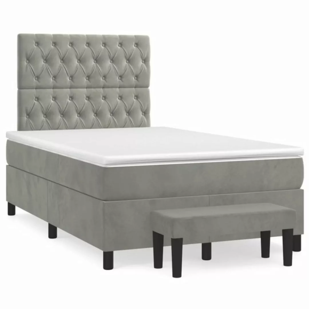 furnicato Bett Boxspringbett mit Matratze Hellgrau 120x200 cm Samt (1-tlg) günstig online kaufen