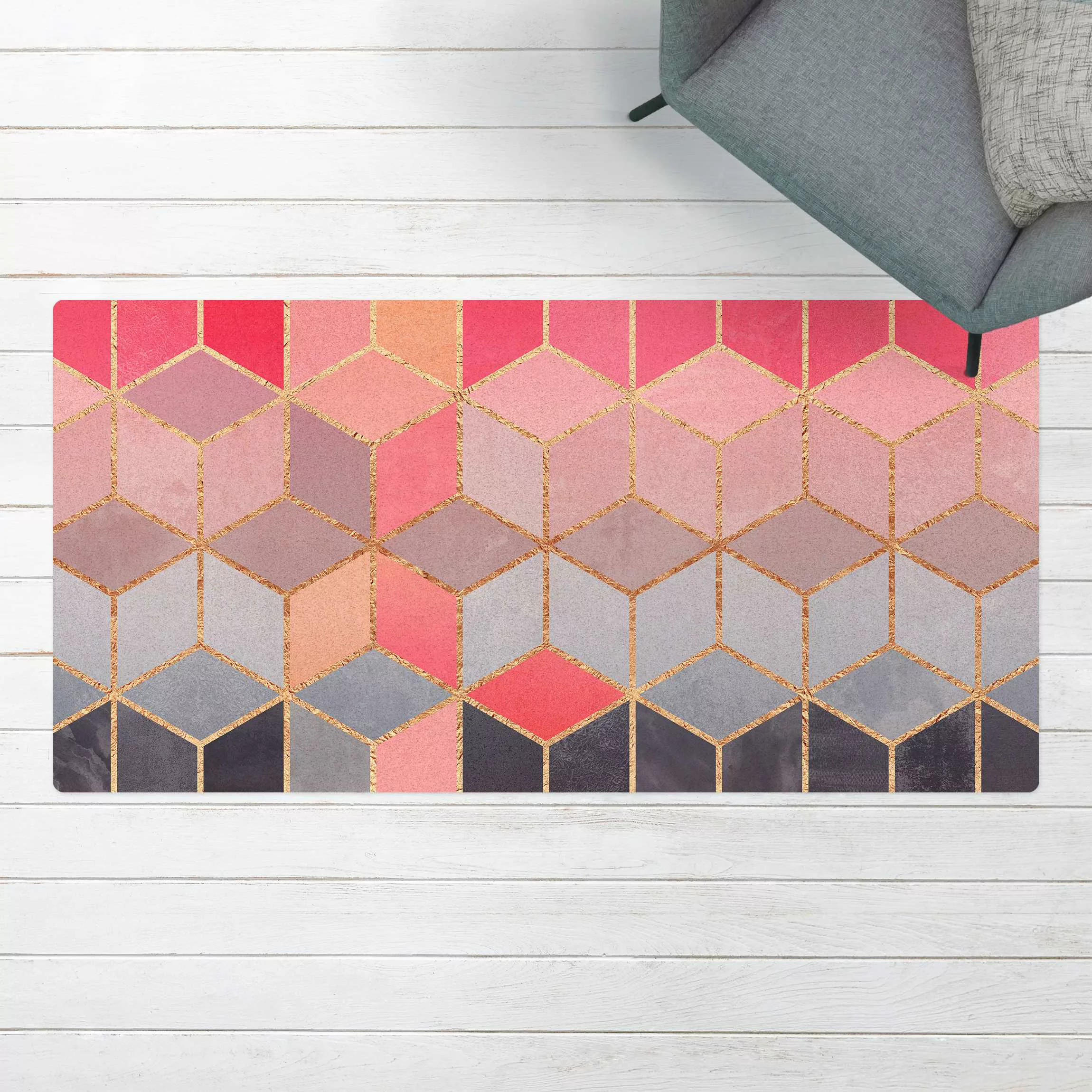 Kork-Teppich Buntes Pastell goldene Geometrie günstig online kaufen