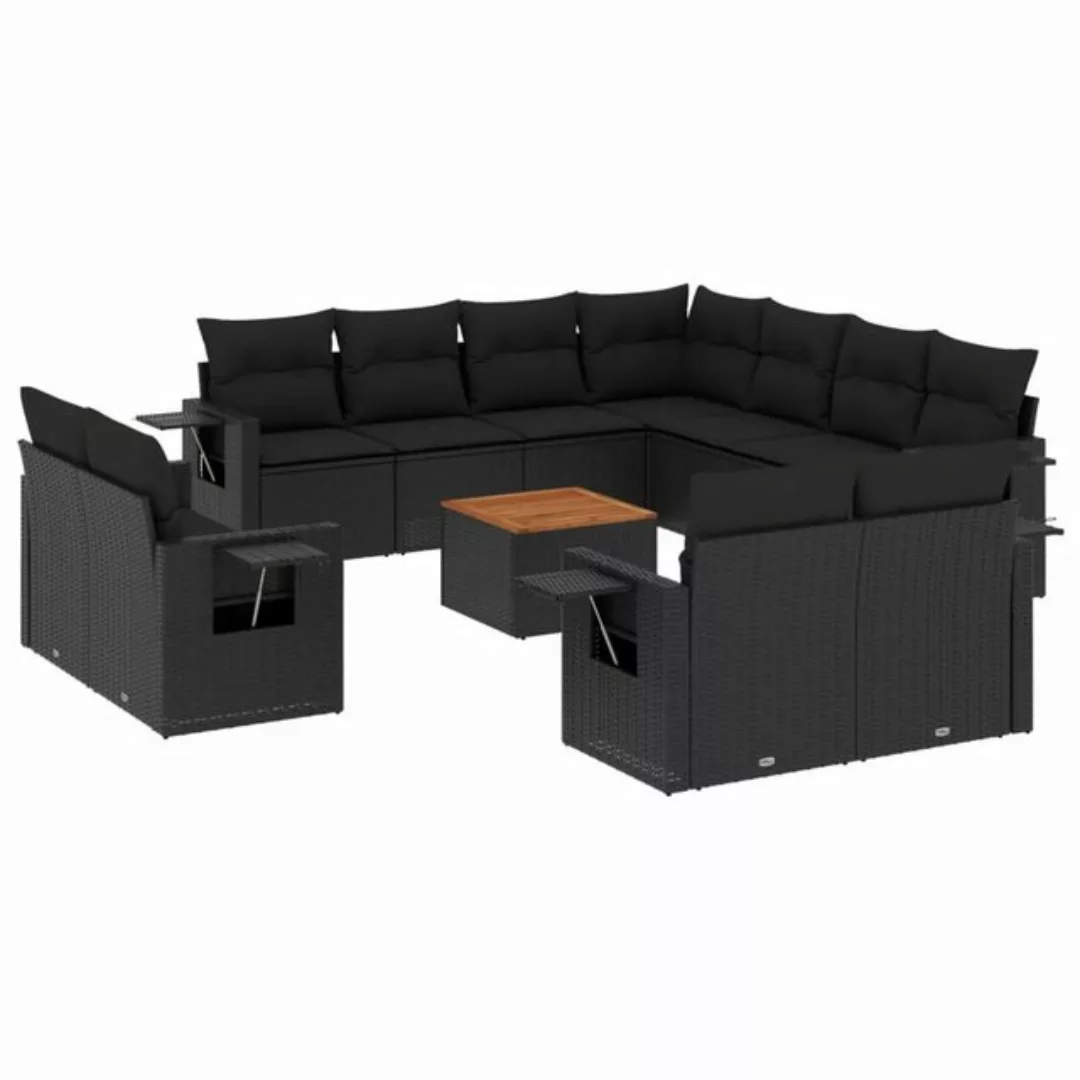 vidaXL Loungesofa 12-tlg. Garten-Sofagarnitur mit Kissen Schwarz Poly Ratta günstig online kaufen