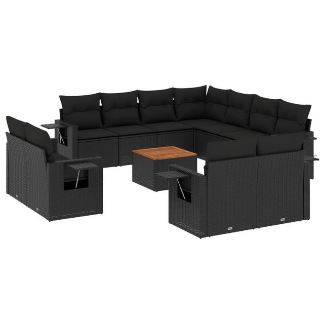 vidaXL Sofaelement 12-tlg. Garten-Sofagarnitur mit Kissen Schwarz Poly Ratt günstig online kaufen