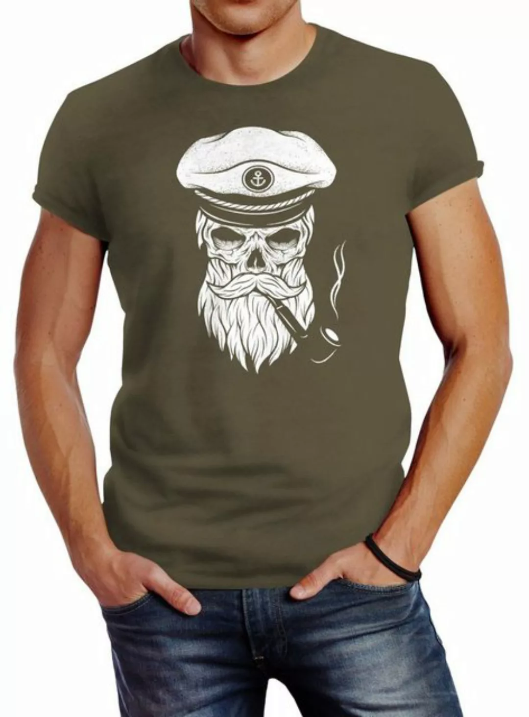 Neverless Print-Shirt Herren T-Shirt Totenkopf Kapitän Captain Skull Hipste günstig online kaufen