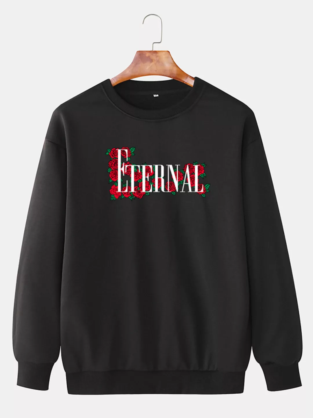 Herren Baumwolle Rose Letter Print Casual Drop Schulter Pullover Sweatshirt günstig online kaufen