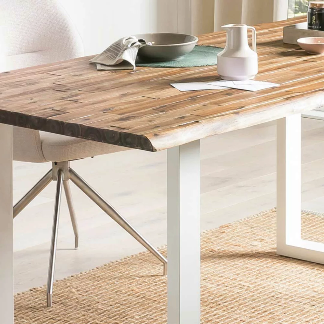 Bügelgestell Tisch mit natürlicher Baumkante Industrie und Loft Stil günstig online kaufen
