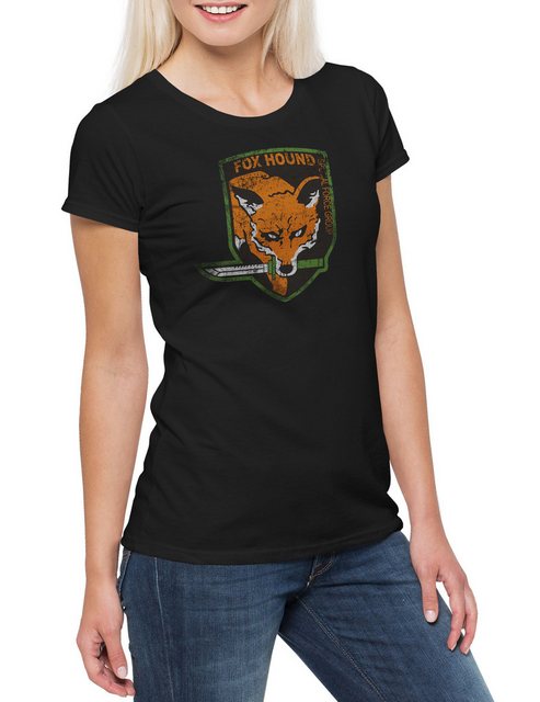 Urban Backwoods Print-Shirt Foxhound Logo Damen T-Shirt Big Boss Metal Fox günstig online kaufen