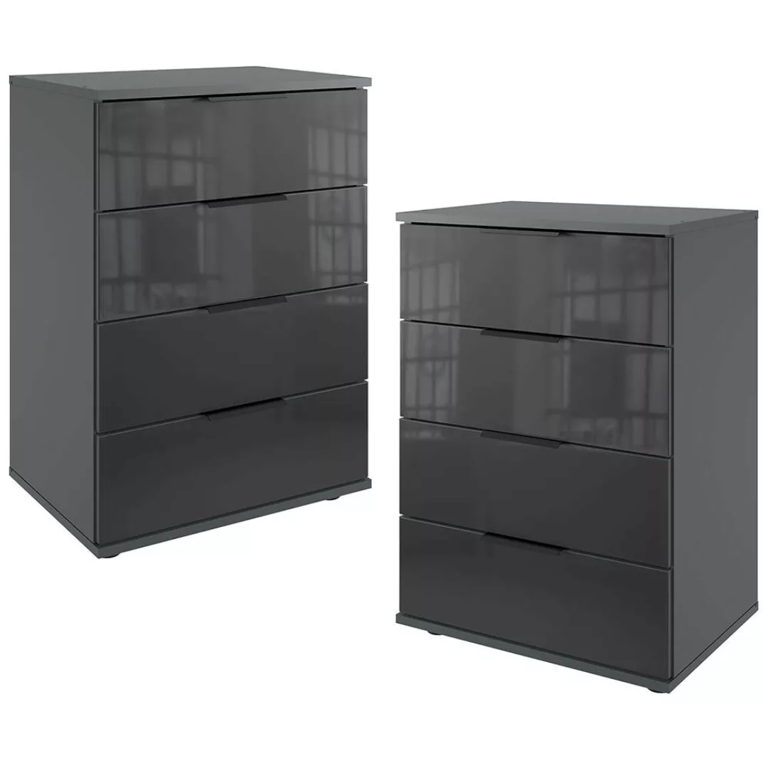Nachtschrank 2er Set 74cm hoch, graphit mit schwarzem Glas, ideal für Boxsp günstig online kaufen
