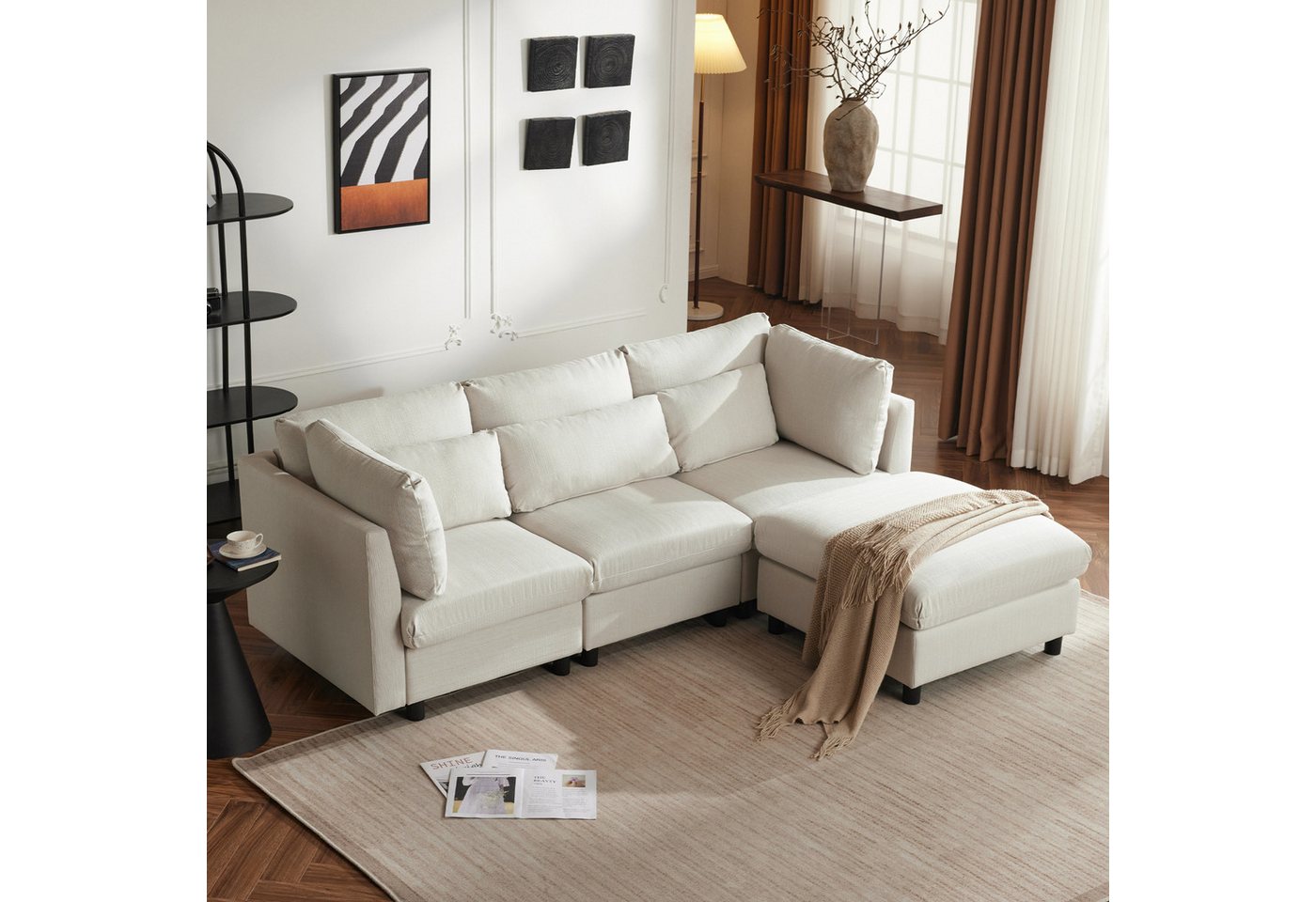 SeedWave Sofa L-förmiges 3-Sitzer-Sofa mit abnehmbare Fußhocker und Lendenk günstig online kaufen