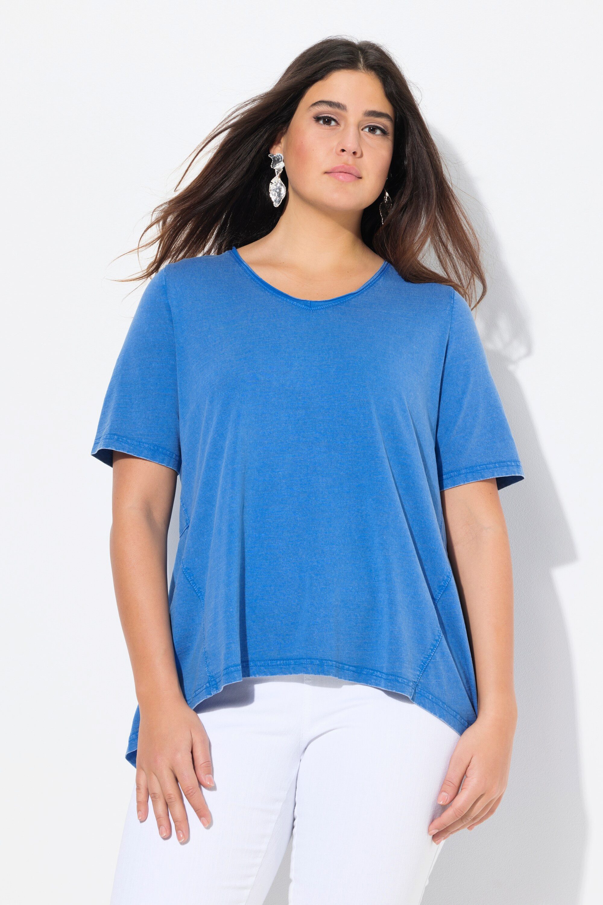 Ulla Popken Longshirt T-Shirt A-Linie V-Ausschnitt günstig online kaufen