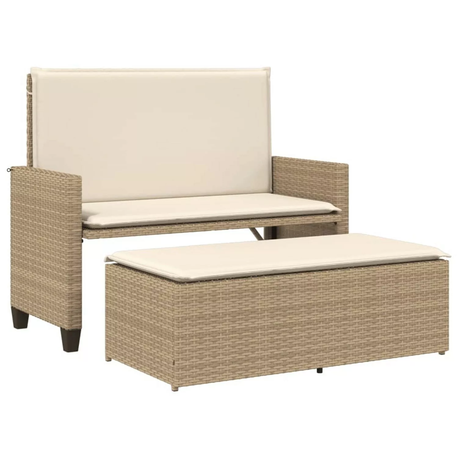 vidaXL Gartenbank mit Kissen und Hocker Beige Poly Rattan günstig online kaufen