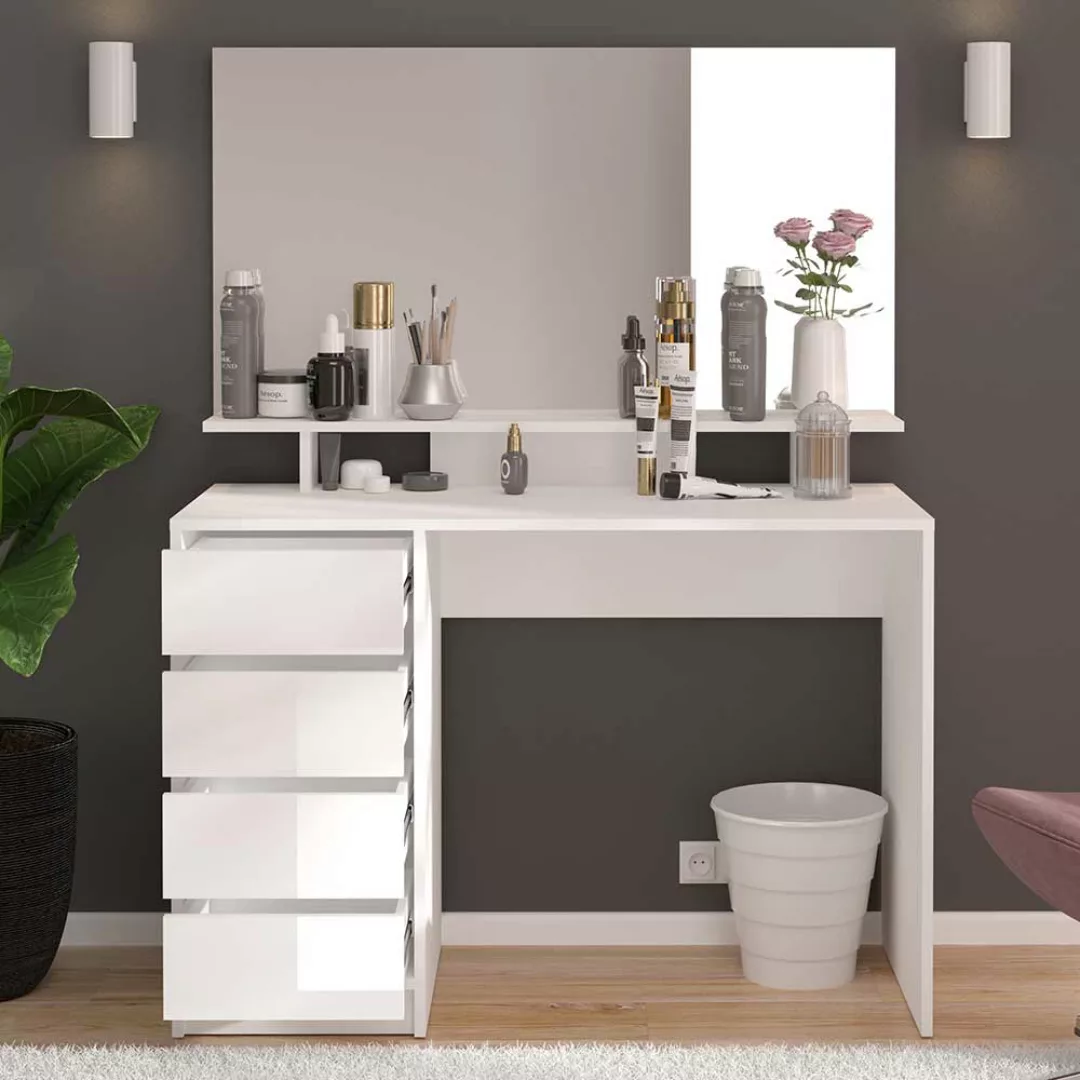 Schminkkonsole mit Spiegel in Weiß 110 cm breit 145 cm hoch günstig online kaufen