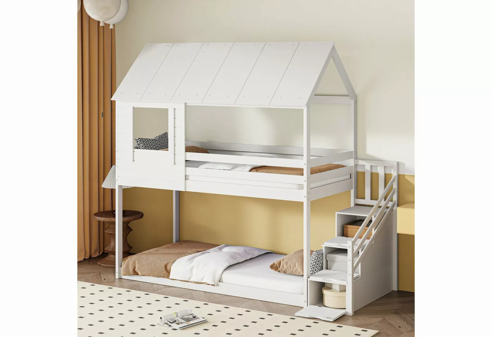 Odikalo Etagenbett Kinderbett 90X200cm,Sicherheitstreppe mit Ablagefächern günstig online kaufen