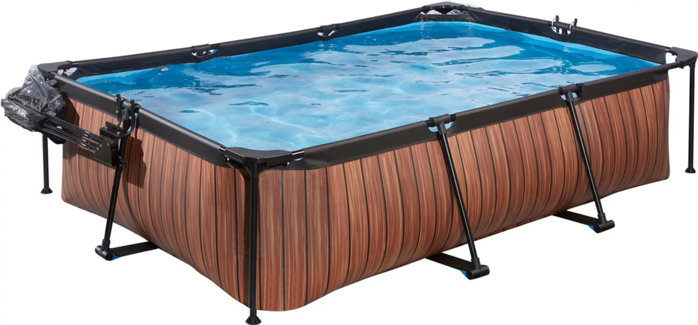 EXIT Wood Pool Braun 220 x 150 x 65 cm m. Filterpumpe u. Abdeckung günstig online kaufen