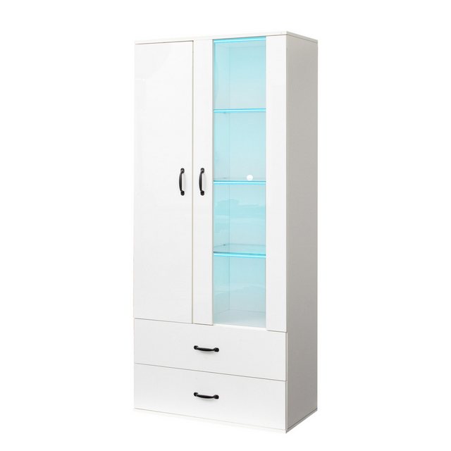 OKWISH Vitrine (16-farbige LED-Lichtvitrine mit Glasböden, Standvitrine mit günstig online kaufen