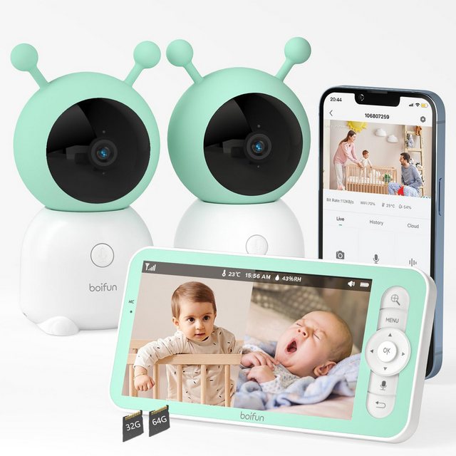 Boifun Video-Babyphone Babyphone mit 2 Kameras App Split-Screen-Anzeige, 2K günstig online kaufen