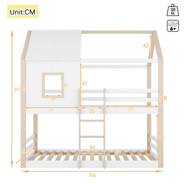 Flieks Etagenbett, Hausbett Kinderbett 90x200cm mit Leiter und Lattenrost günstig online kaufen