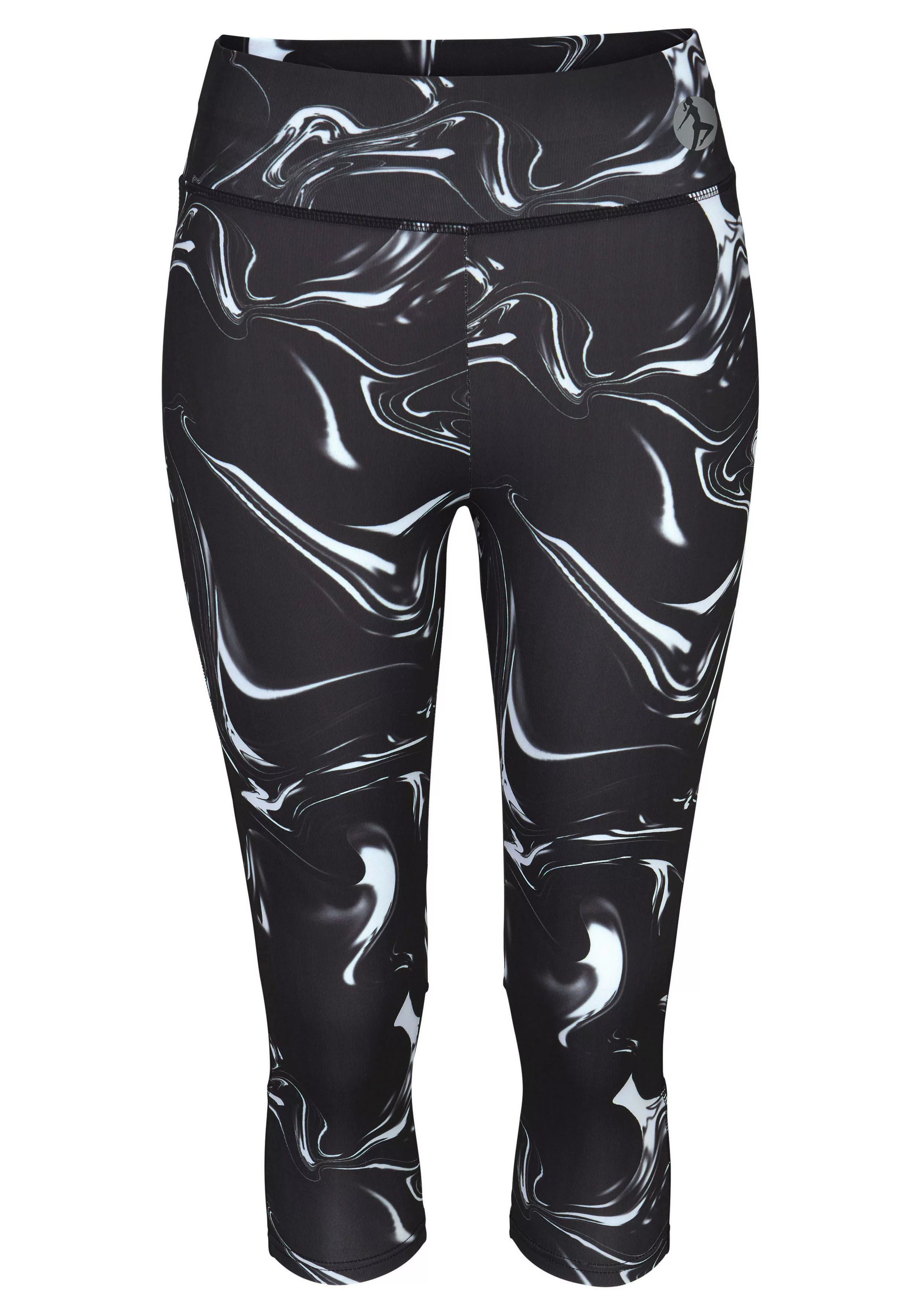 LASCANA ACTIVE Caprileggings "Black Marble", Sporthose mit breitem Bund günstig online kaufen