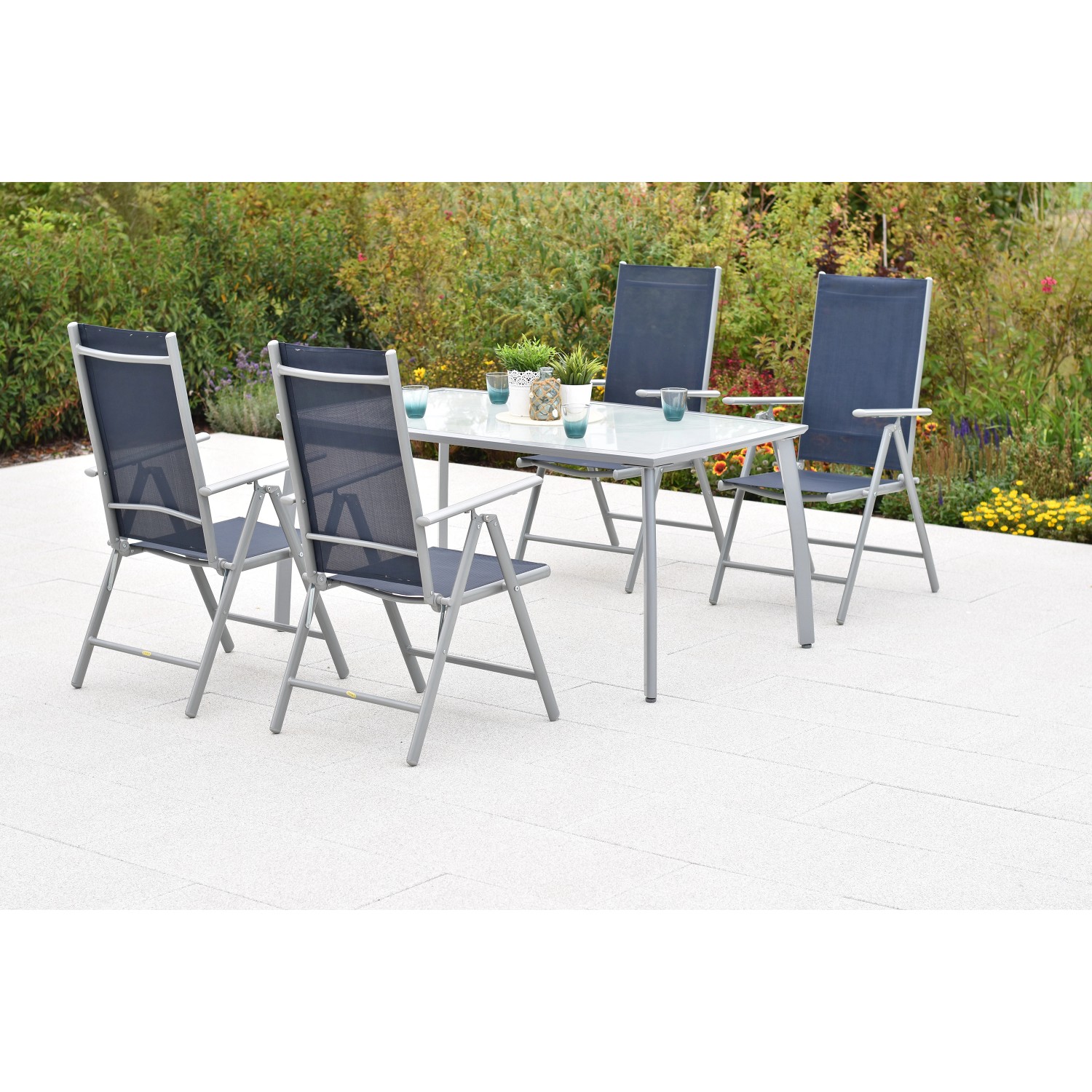 Merxx Amalfi Gartenmöbel-Set 5-tlg 4 Klappsessel Gartentisch 150x90cm Marin günstig online kaufen