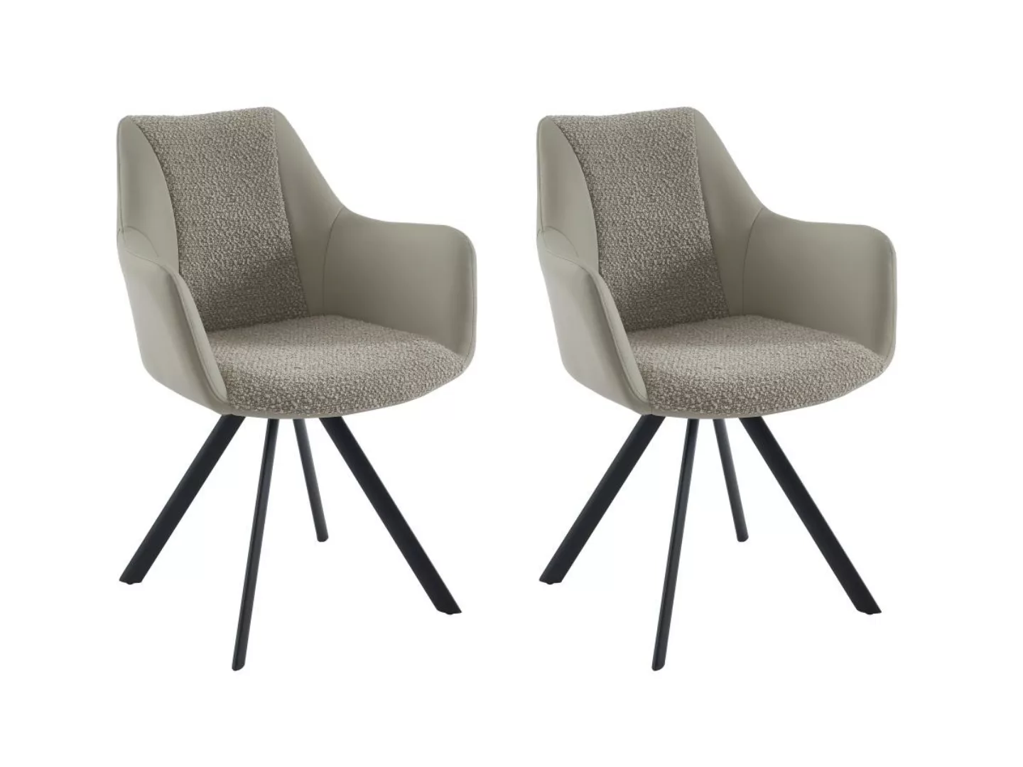 Stuhl mit Armlehnen 2er-Set - Kunstleder, Stoff & schwarzes Metall - Beige günstig online kaufen