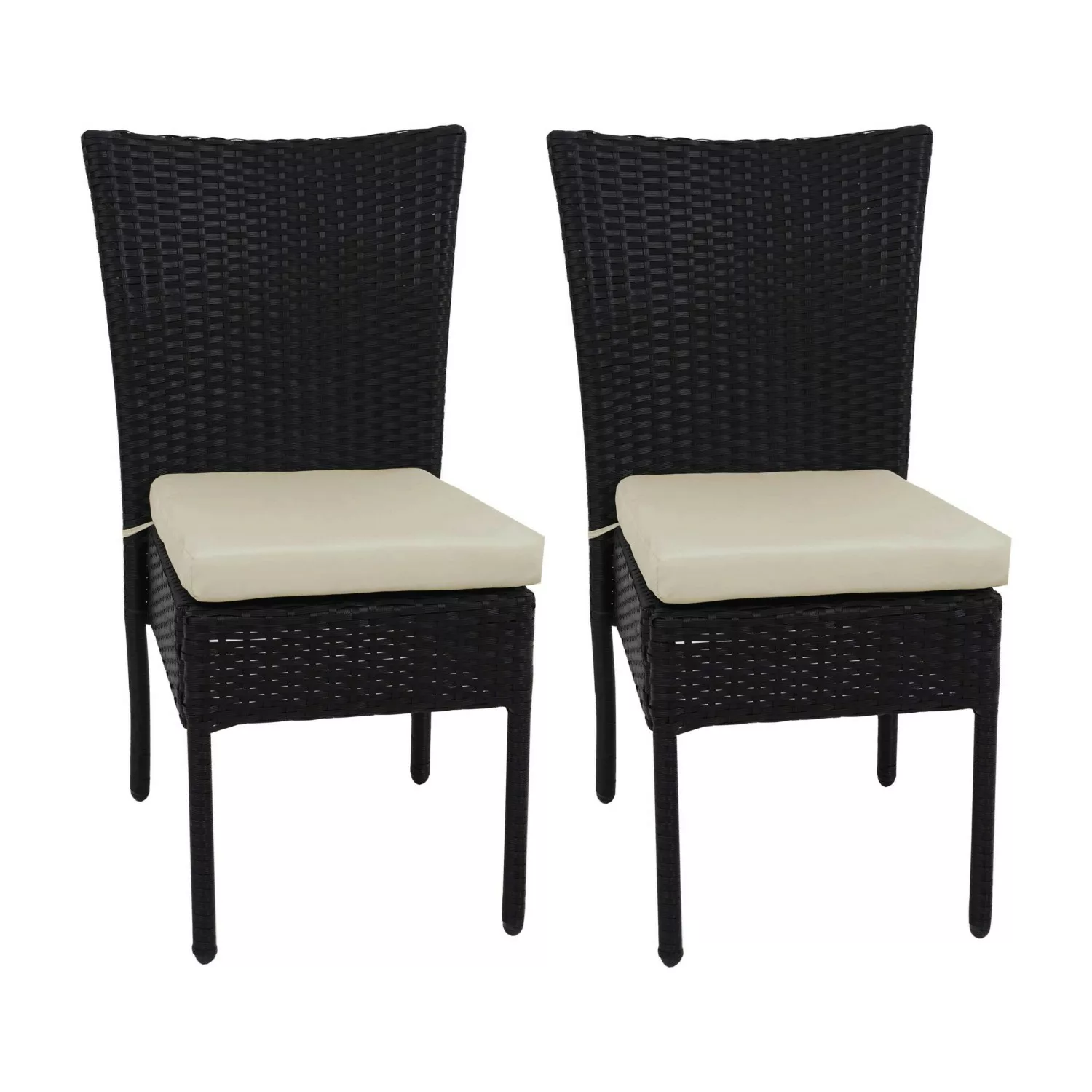 MCW Poly-Rattan Stuhl G19 2er-Set Schwarz Kissen Creme günstig online kaufen