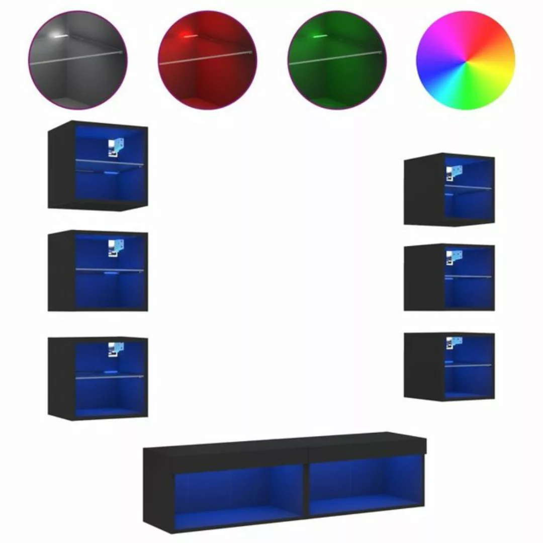 vidaXL TV-Schrank 8-tlg. Wohnwand mit LED-Beleuchtung Schwarz Holzwerkstoff günstig online kaufen