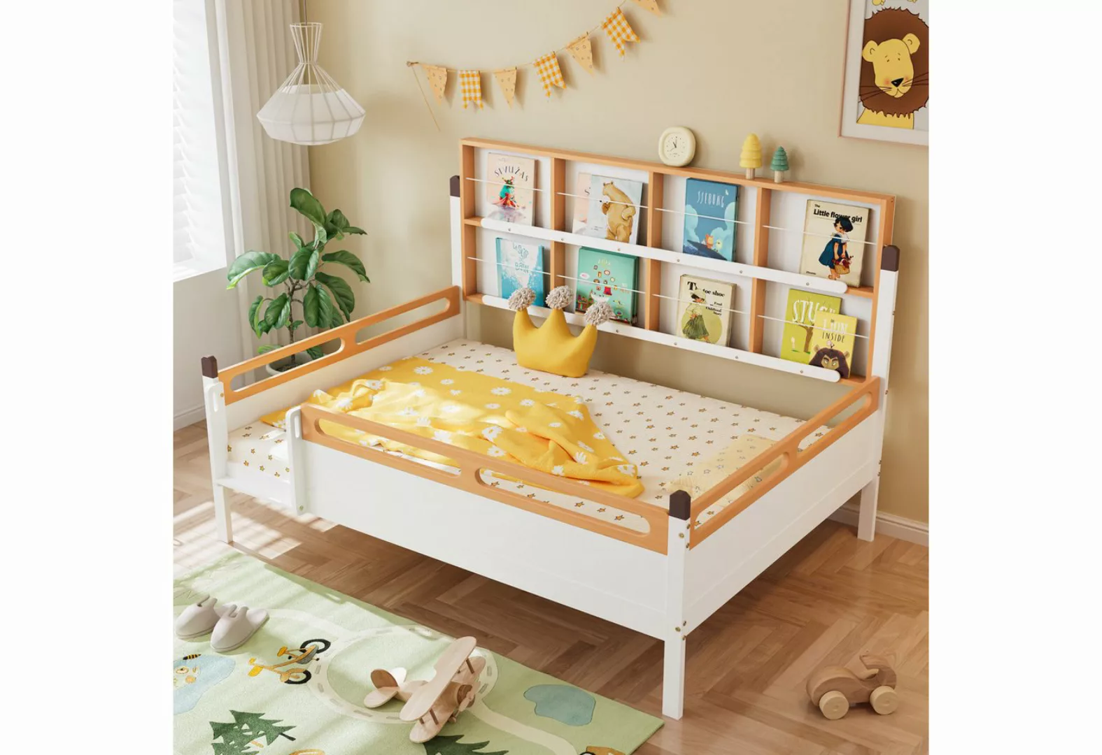 WISHDOR Kinderbett Holzbett Tagesbett Doppelbett mit Fallschutz und Gitter günstig online kaufen