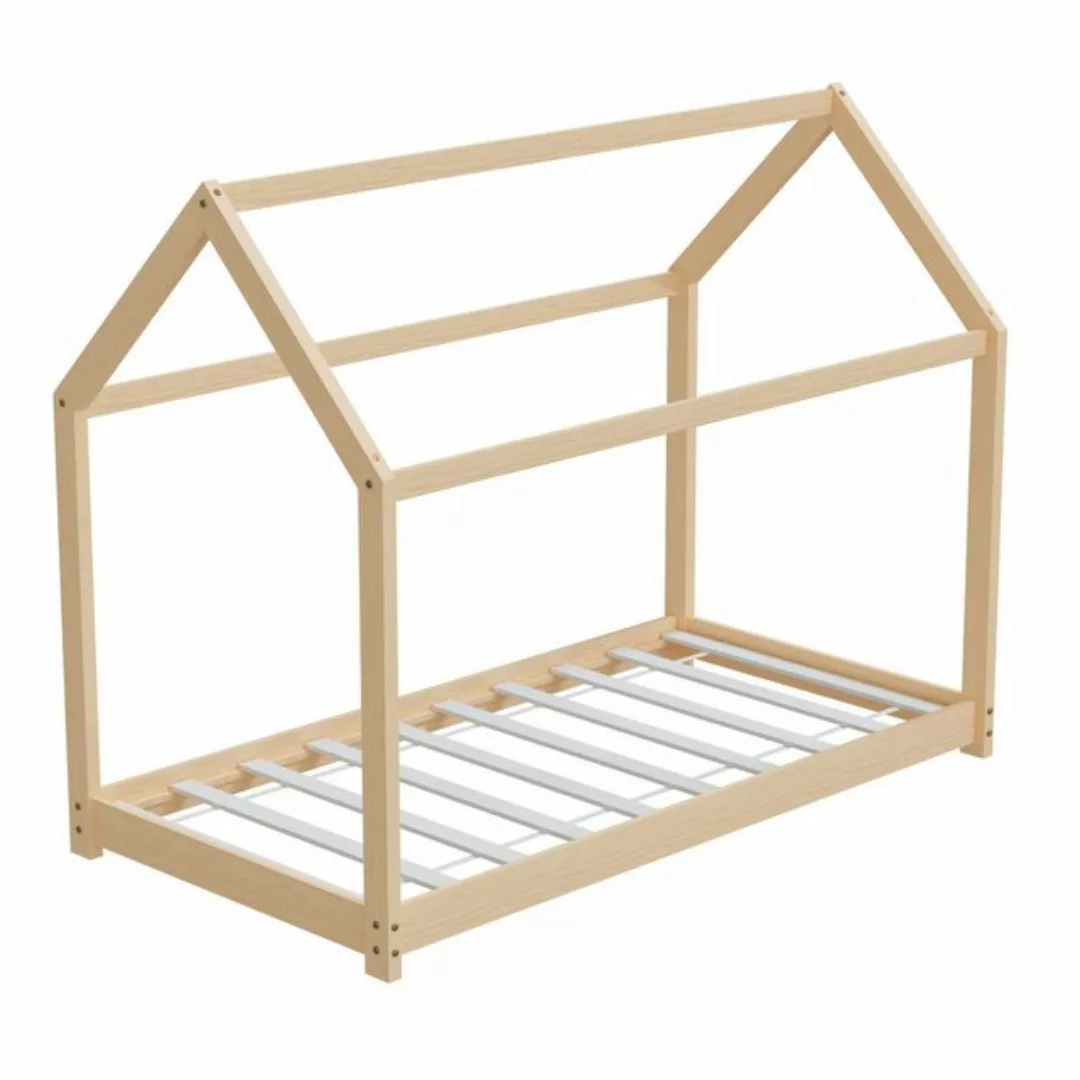 HAGO Kinderbett 80x160cm Natur Kinderhaus Bett Kiefernholz Hausoptik Dach B günstig online kaufen