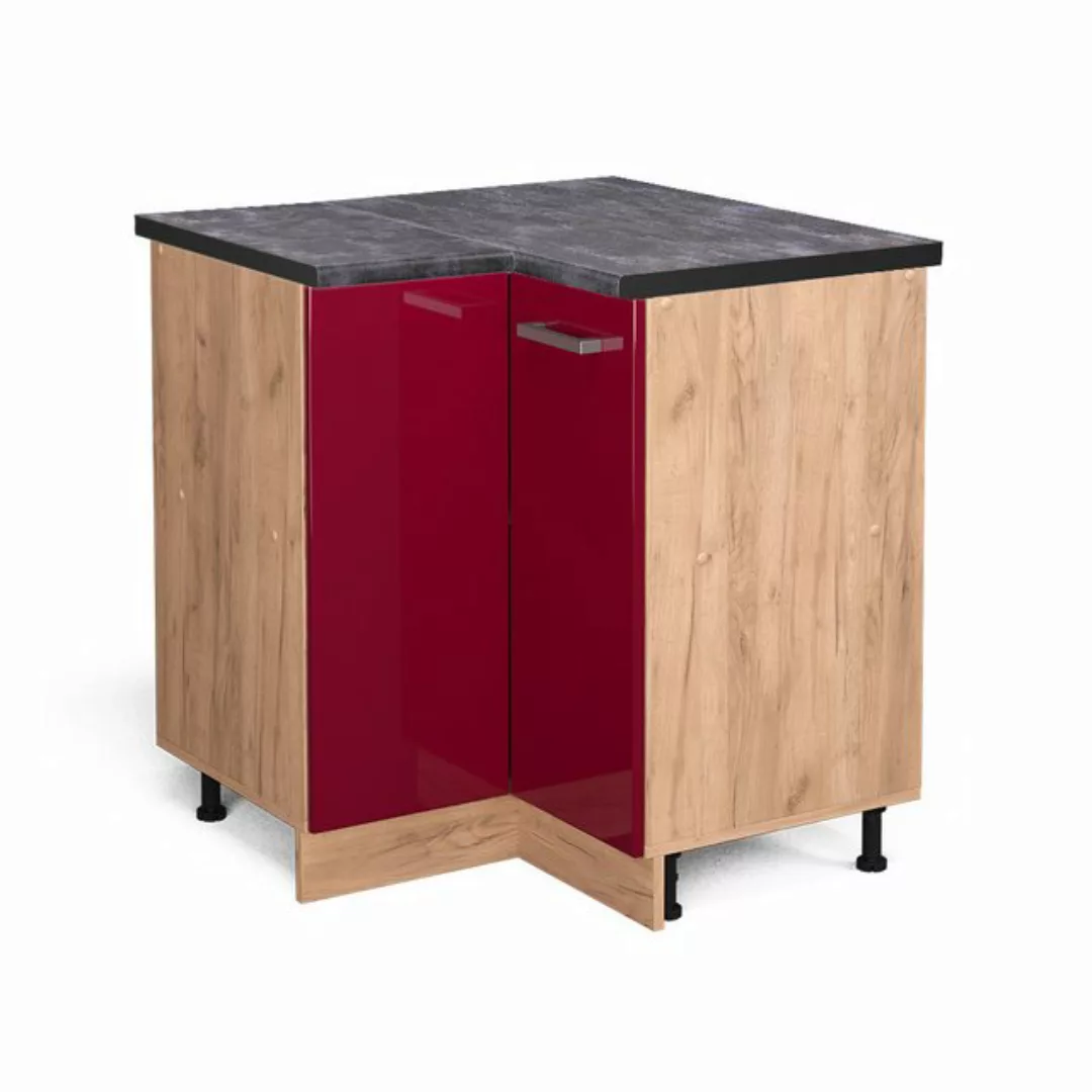 Vicco Eckunterschrank R-Line, Bordeaux Hochglanz/Goldkraft Eiche, 75.6 cm, günstig online kaufen