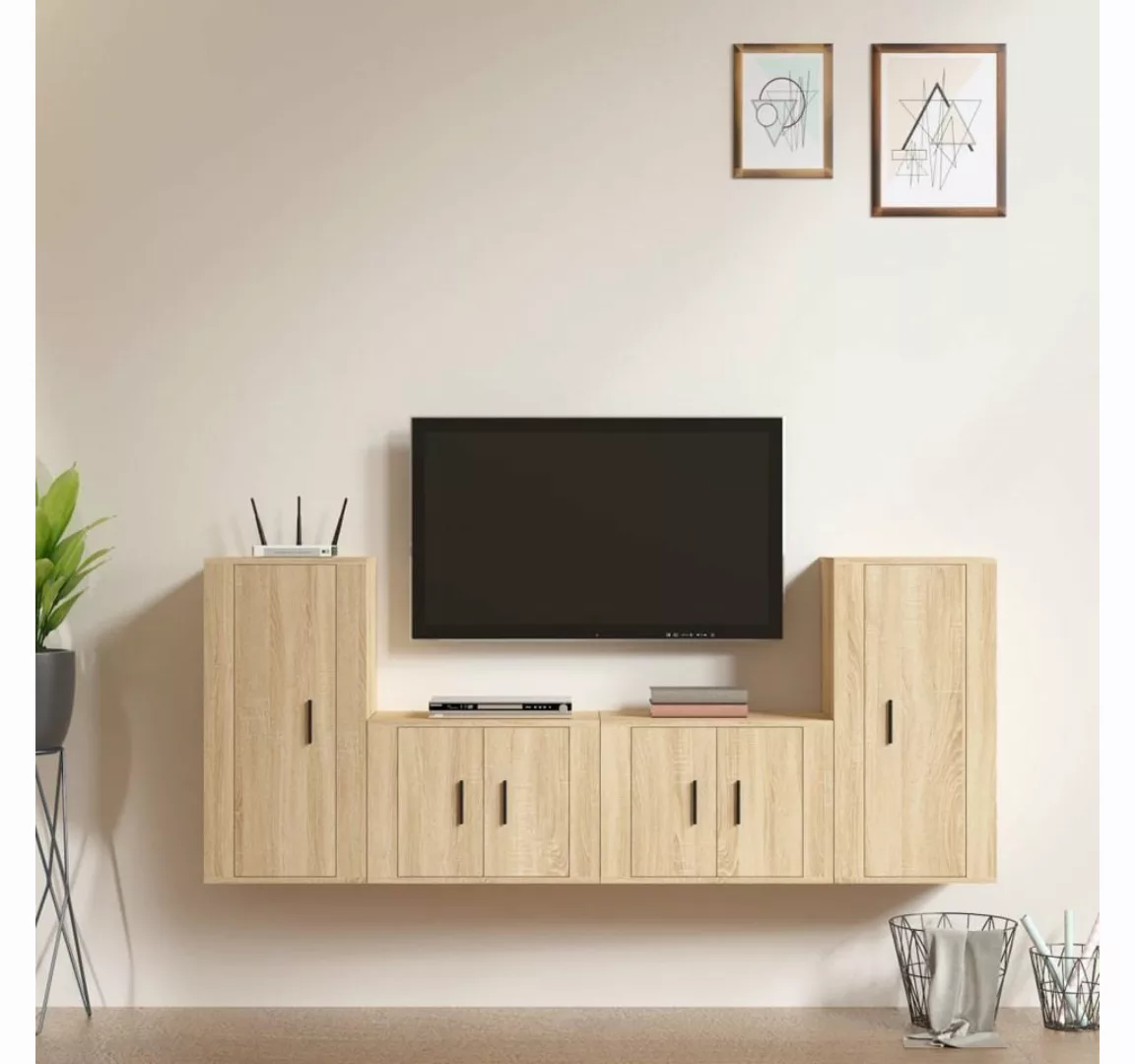 furnicato TV-Schrank 4-tlg. TV-Schrank-Set Sonoma-Eiche Holzwerkstoff günstig online kaufen