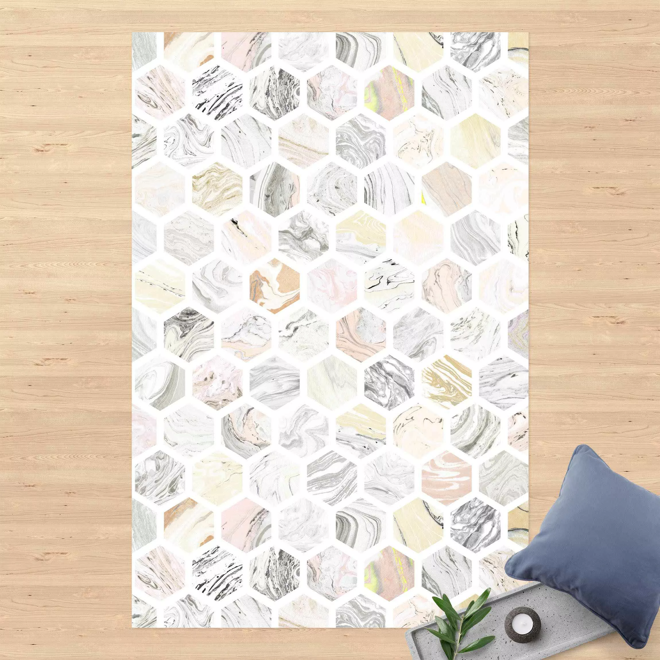 Vinyl-Teppich Marmor Hexagone in Beige günstig online kaufen