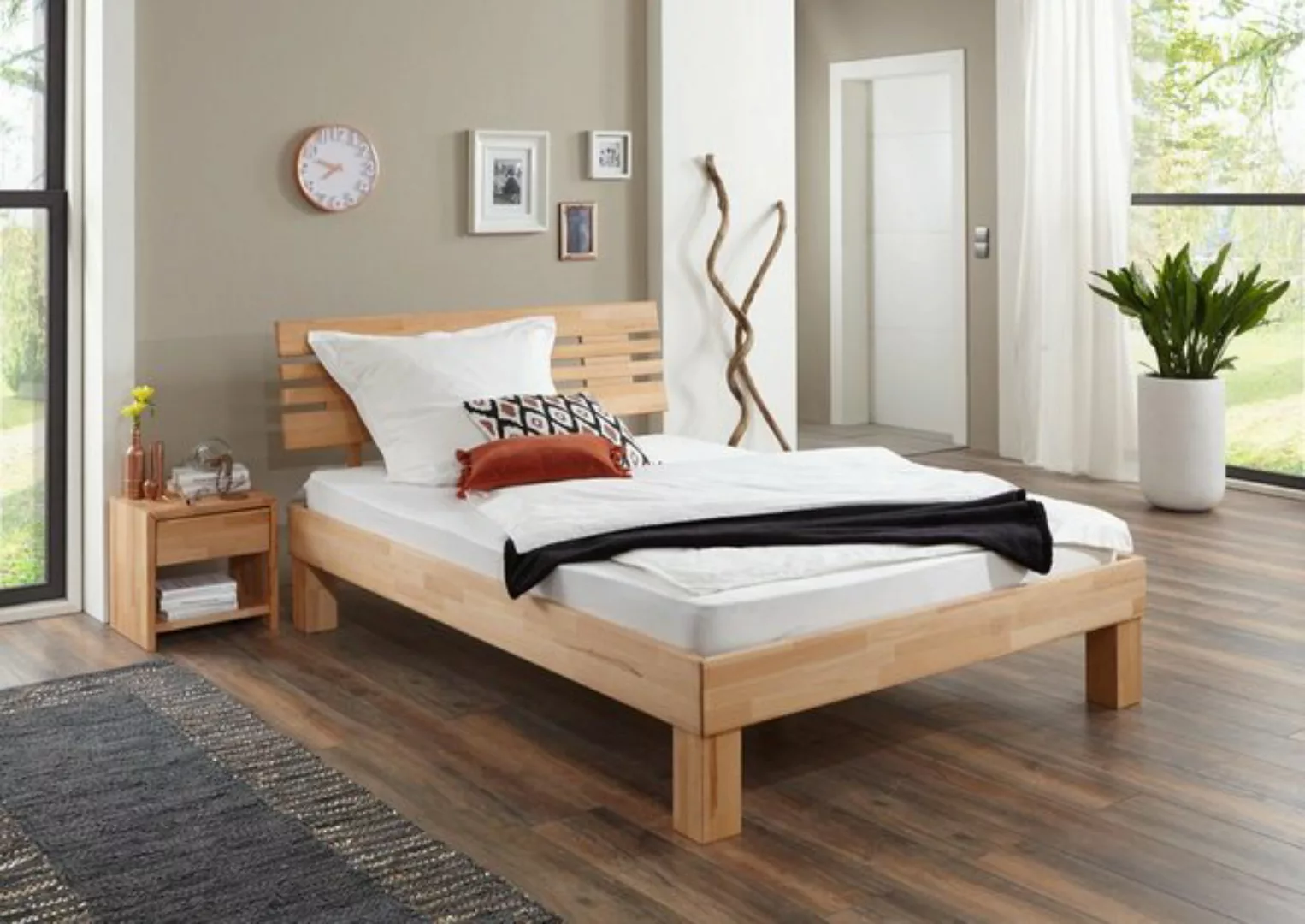 Natur24 Einzelbett Einzelbett Elisabeth 140x200 Buche Bett mit gradlinigem günstig online kaufen