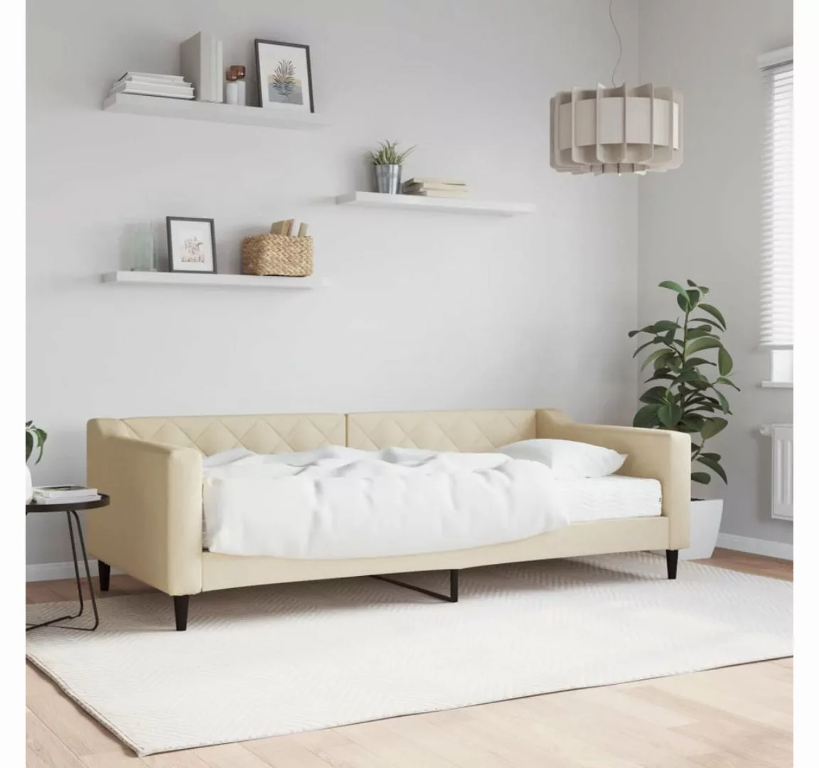 vidaXL Gästebett Gästebett Tagesbett mit Matratze Creme 90x200 cm Stoff Bet günstig online kaufen