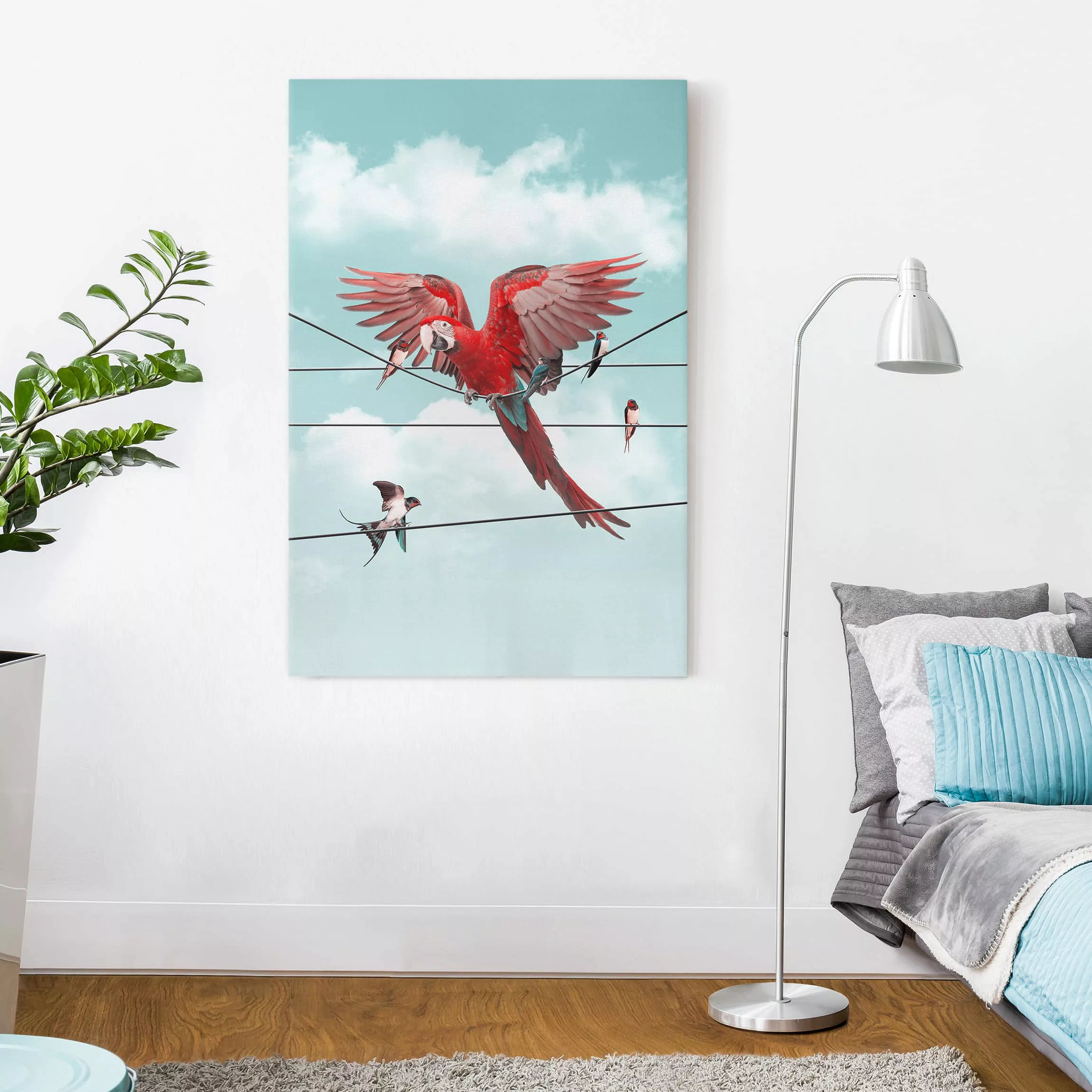 Leinwandbild Tiere - Hochformat Himmel mit Vögeln günstig online kaufen