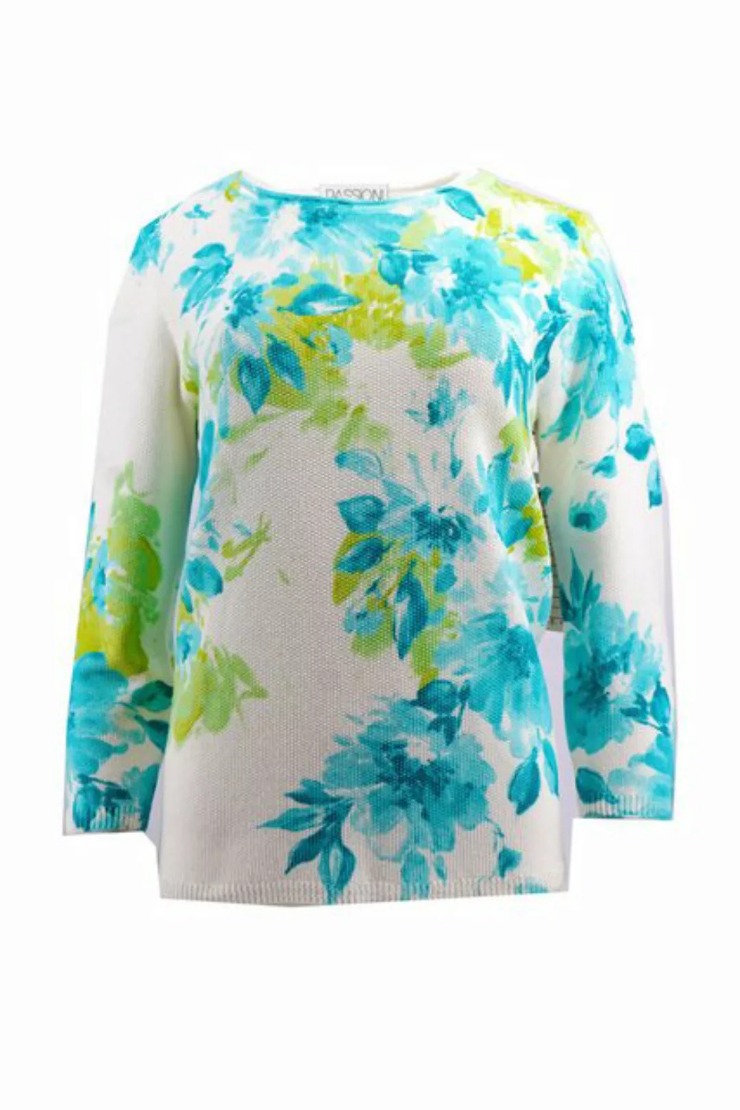 Passioni 3/4 Arm-Pullover Floral Print Pullover in Türkis Blumenprint, Rund günstig online kaufen
