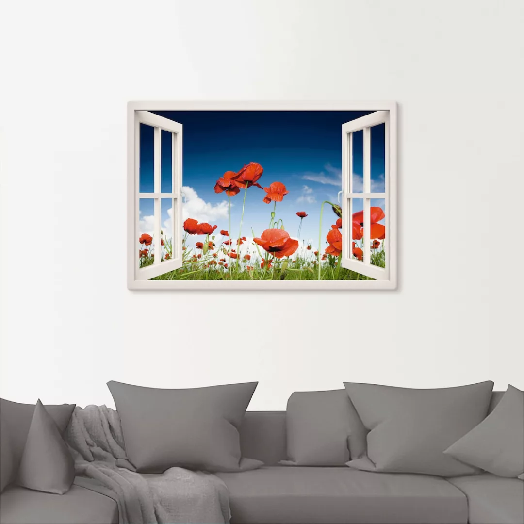 Artland Wandbild »Fensterblick Feld mit Mohnblumen«, Fensterblick, (1 St.), günstig online kaufen