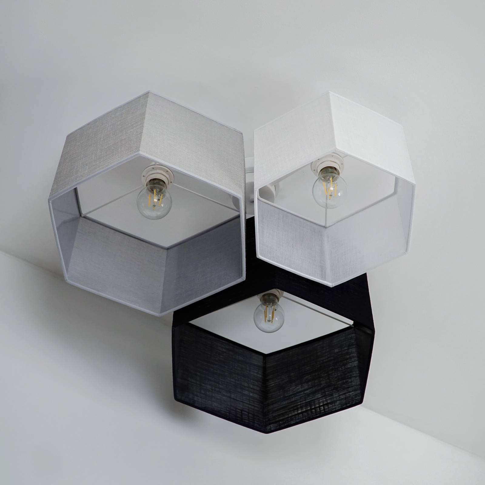 Euluna Deckenlampe Emil, Textil schwarz/grau/weiß, 3-flammig günstig online kaufen