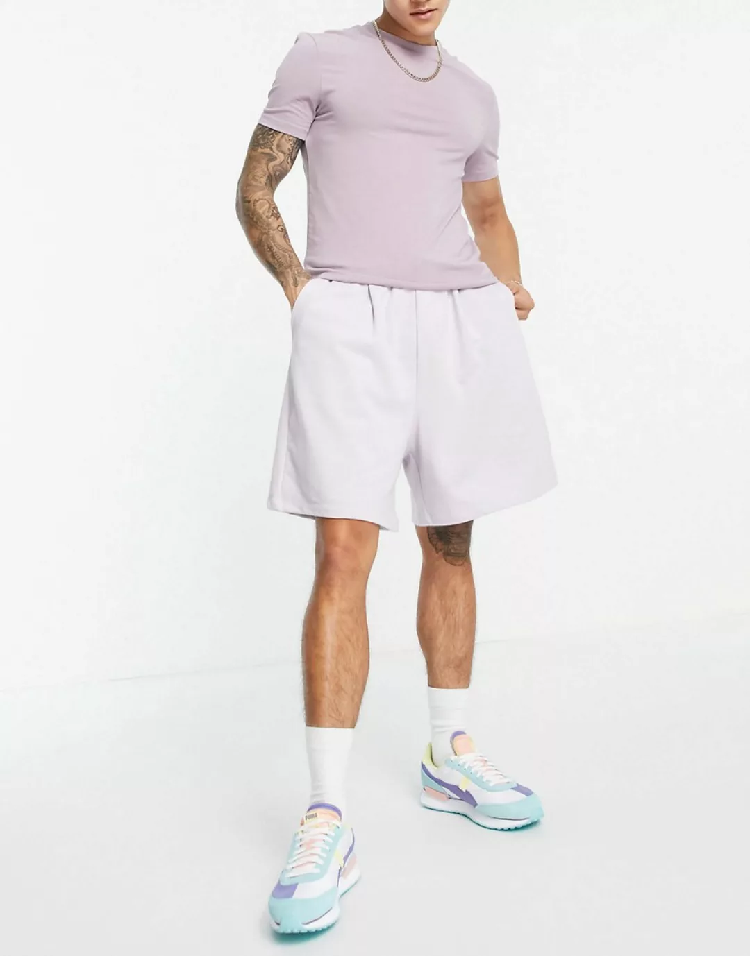 ASOS DESIGN – Elegante Oversize-Shorts aus Bio-Jersey in Lila, Kombiteil günstig online kaufen