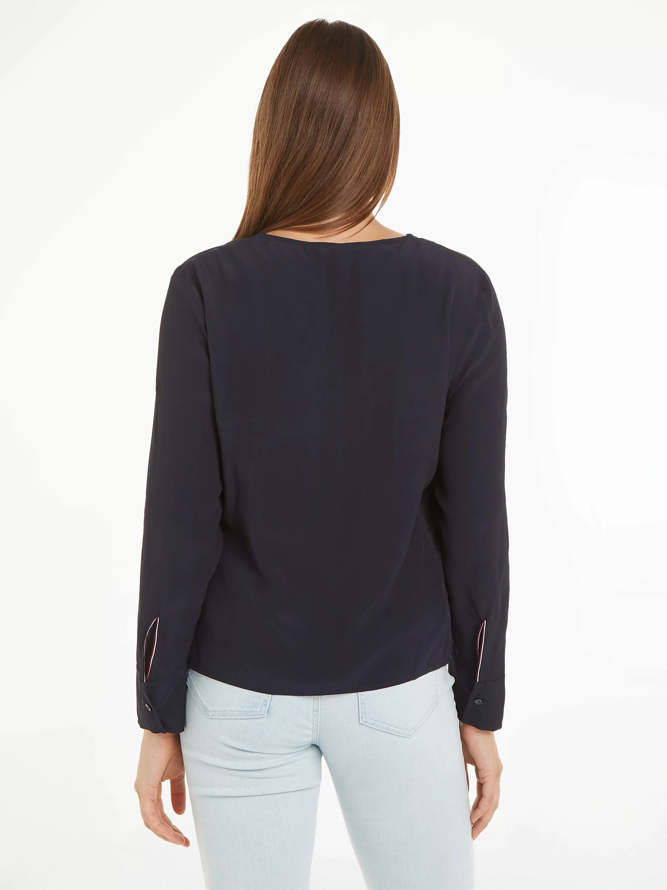 Tommy Hilfiger Langarmbluse VISCOSE CREPE V-NECK BLOUSE in Unifarbe günstig online kaufen