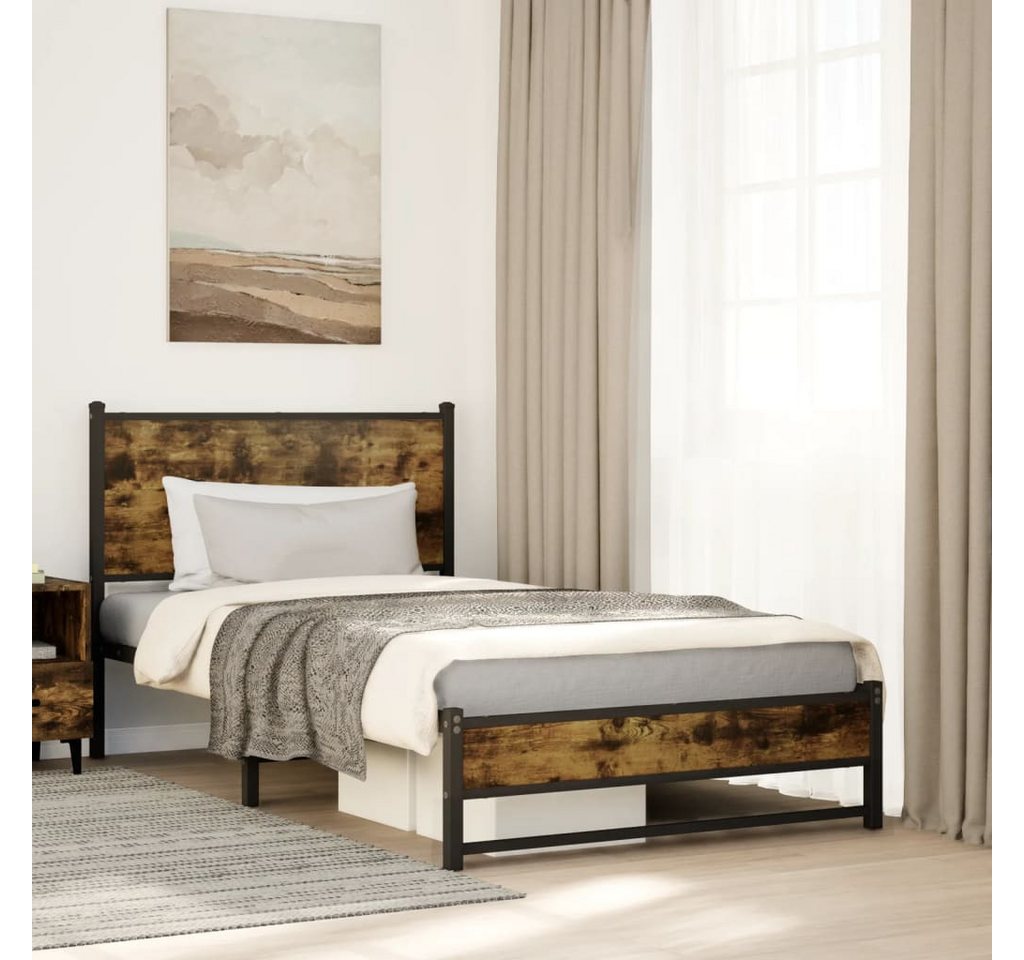 vidaXL Bett Metallbett ohne Matratze Räuchereiche 107x203 cm günstig online kaufen